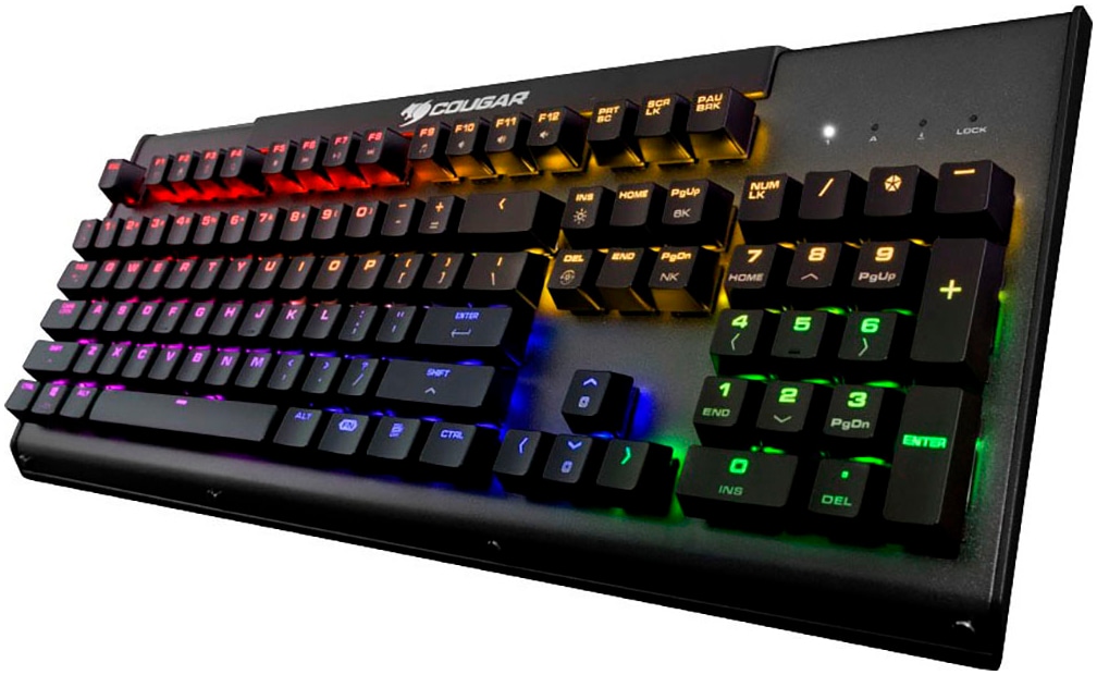 Cougar Gaming-Tastatur »ULTIMUS RGB Mechanisch«, (Easy-Switch-Fn-Tasten-Lautstärkeregler-Makrotasten-Multimedia-Tasten-Profil-Speicher-USB-Anschluss-Windows-Sperrtaste-Ziffernblock), CHERRY RGB MX-Tasten