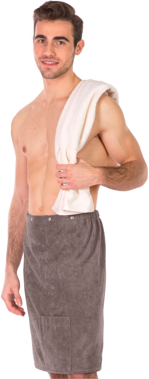 framsohn frottier, Herren, Sarong »Saunakilt Herren« hergestellt in Österreich, Dehnbund & Druckknöpfe variabel verstellbar, taupe, Länge: 60 cm, 