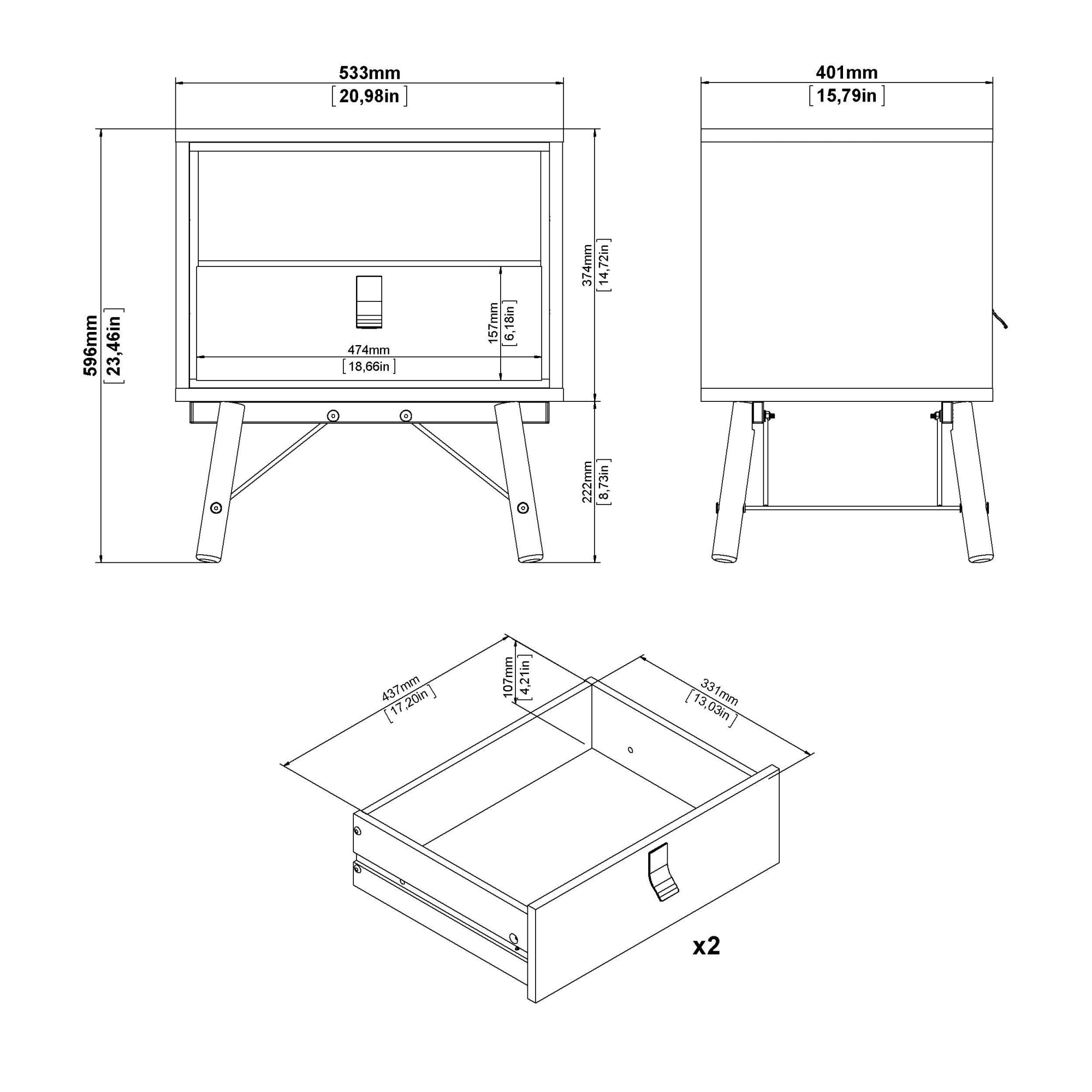 andas Nachttisch »RY« Breite/Höhe 53/60 cm, 1 offenes Fach, 1 Schublade