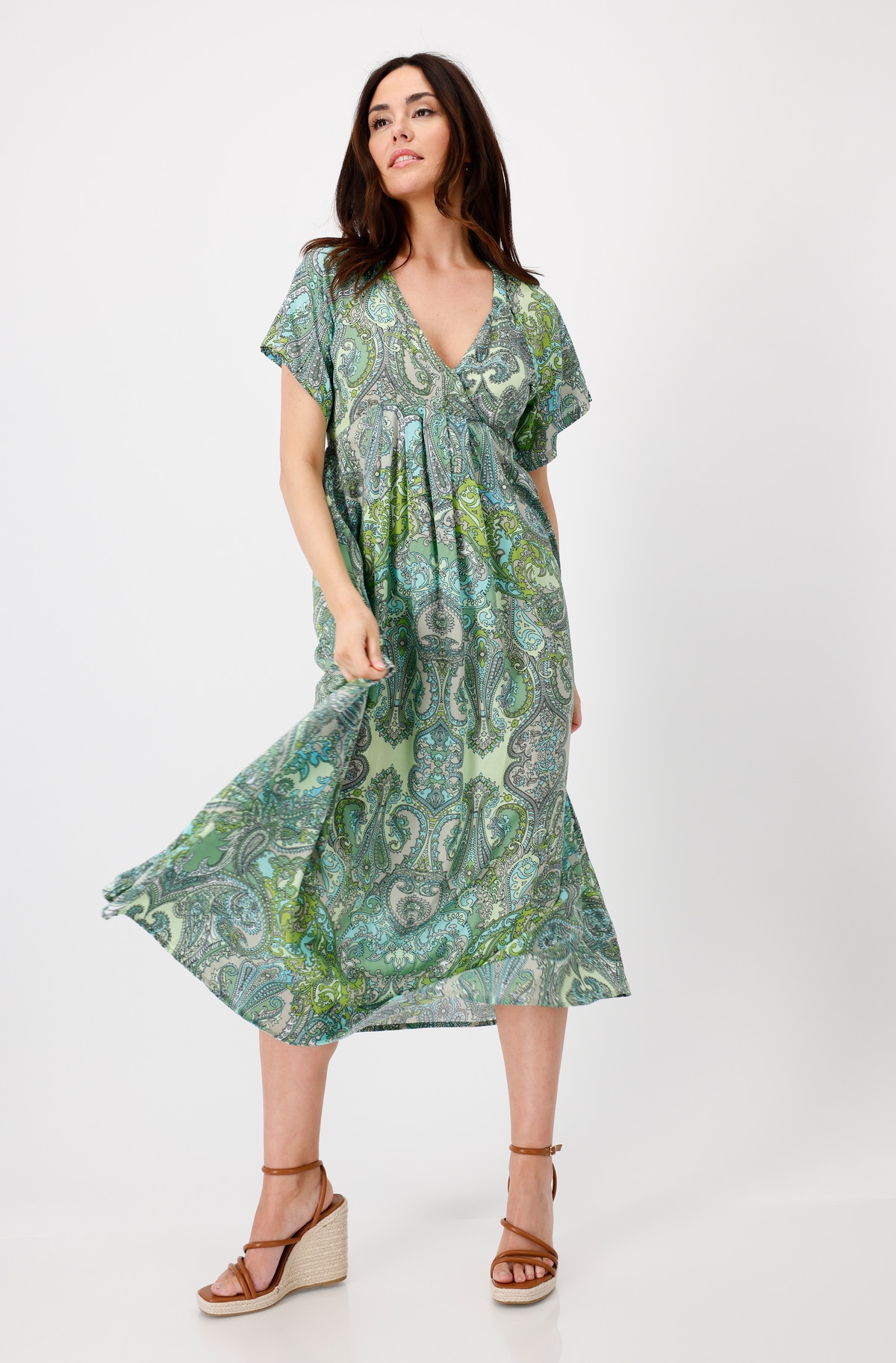Monari Maxikleid »Kleid Paisleydruck allover«, Mit V-Ausschnitt