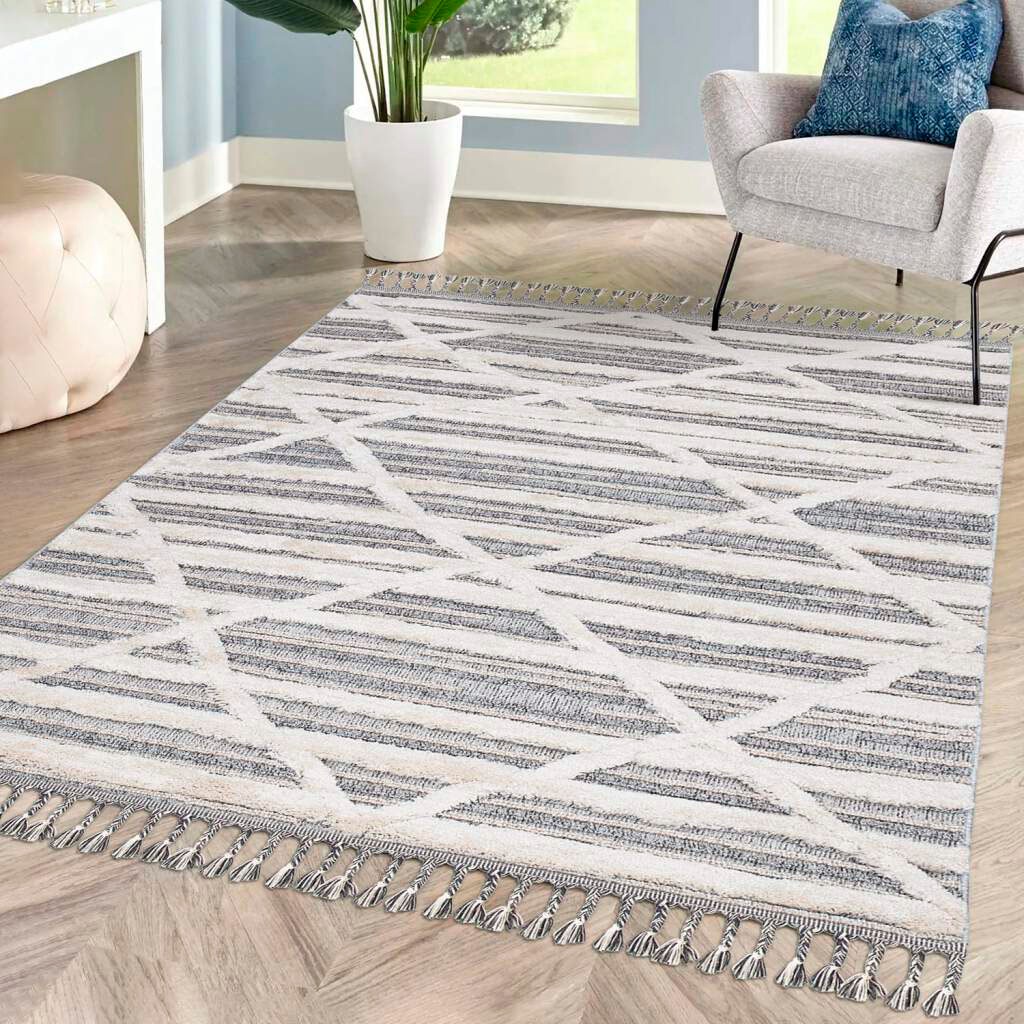 Carpet City Raute-Muster, Sisal rechteckig, Boho-Stil, 810«, »Valencia Effekt, 3D- Teppich Fransen, mit