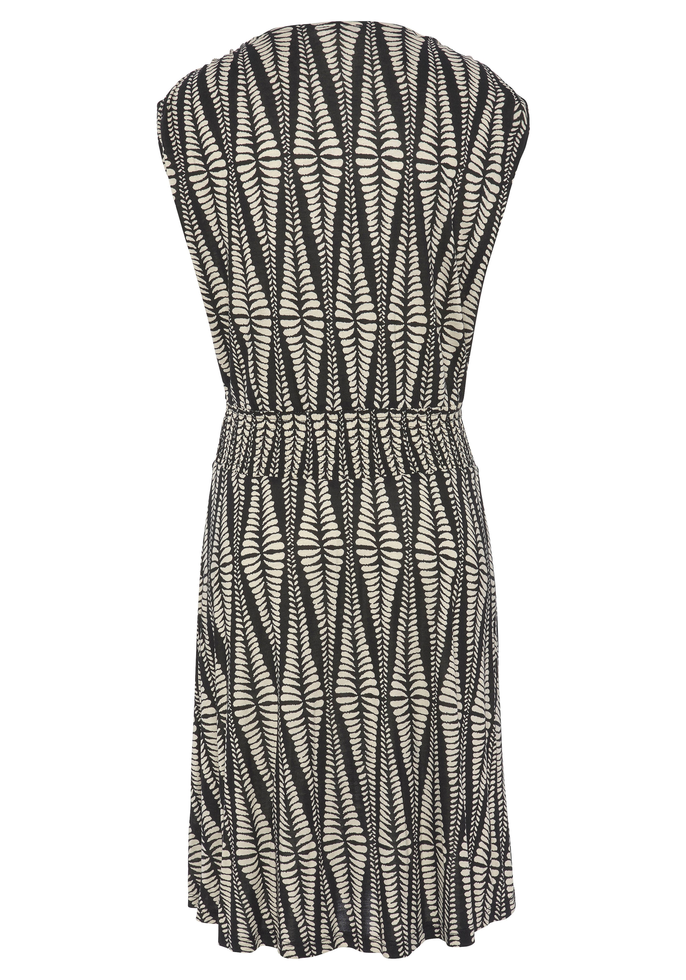 LASCANA Jerseykleid, mit breitem Smokbund, kurzes Sommerkleid im Alloverprint, Strandkleid