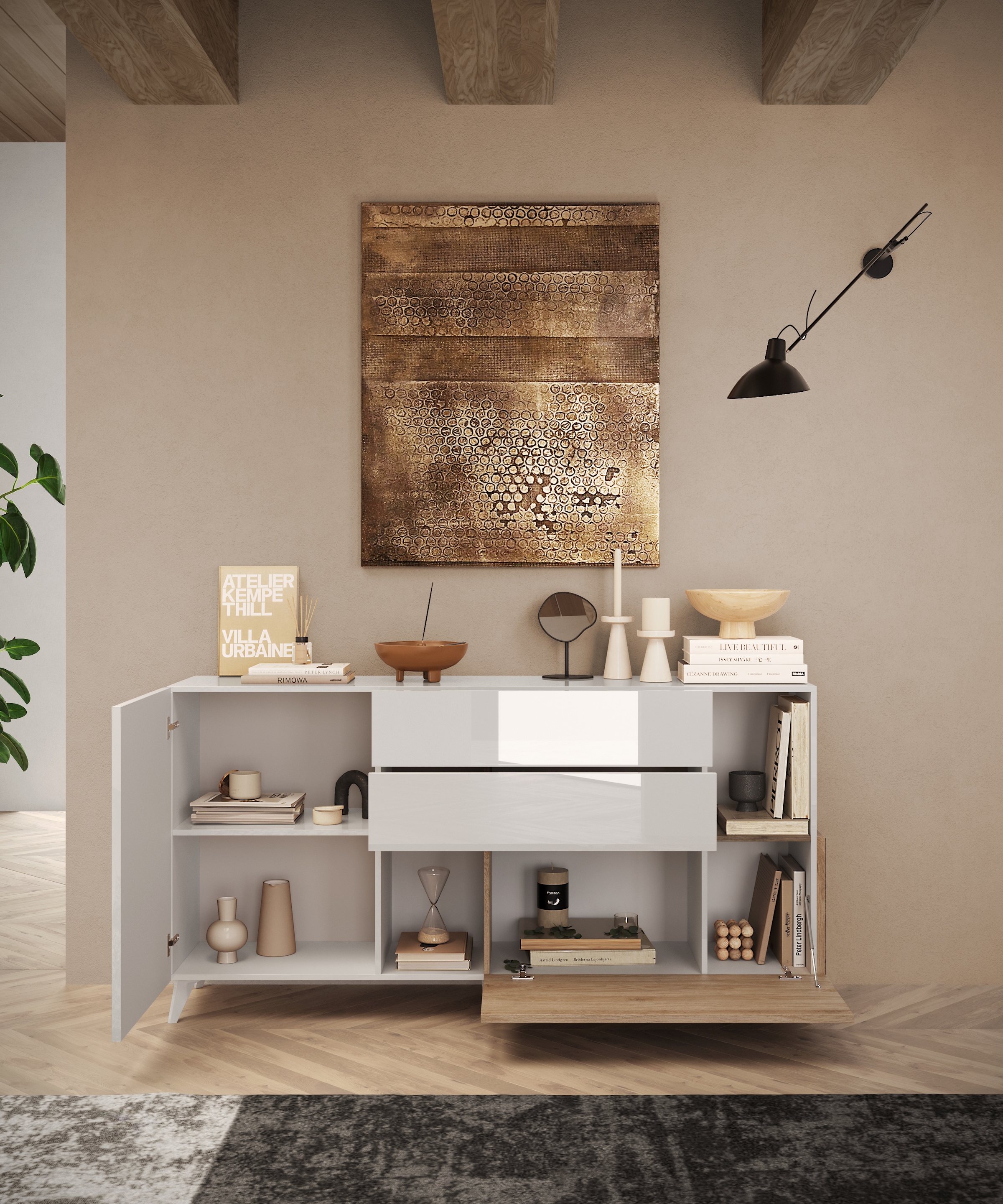 INOSIGN Sideboard »Monaco Breite 181 cm, Anrichte mit 1 Tür, 1 Klappe u. 2 Schubkästen«, Kommode, Soft/Self Closing