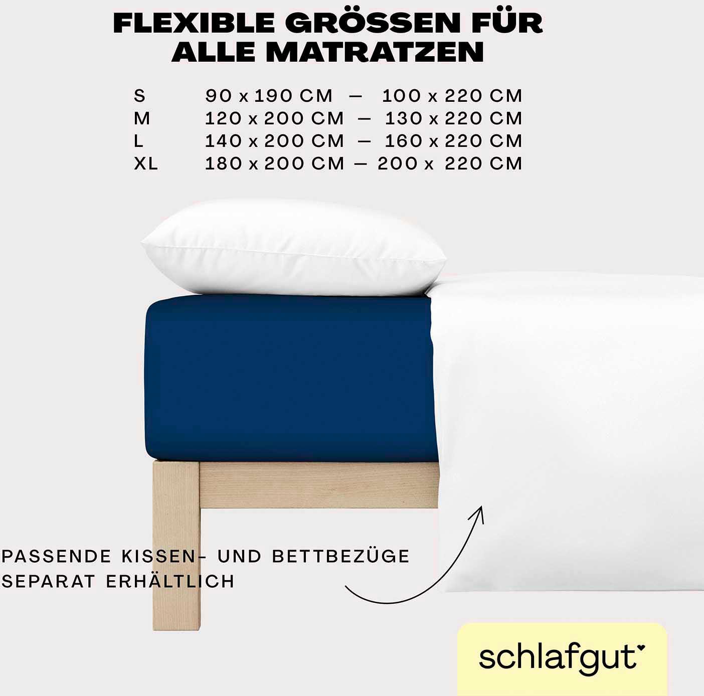 Schlafgut Spannbettlaken »EASY JERSEY ELASTHAN Bettlaken, 170 g/m², 95% Baumwolle, 5% Elasthan« Spannbettlaken bis 30 cm Höhe, bügelfrei, pflegeleicht, perfekter Sitz