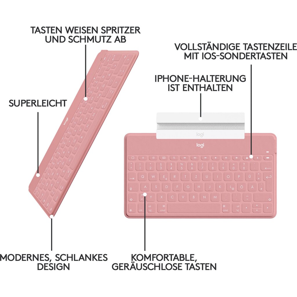 Logitech Apple-Tastatur »Keys-To-Go«, (iOS Sondertasten-Multimedia-Tasten-Lautstärkeregler-USB-Anschluss)