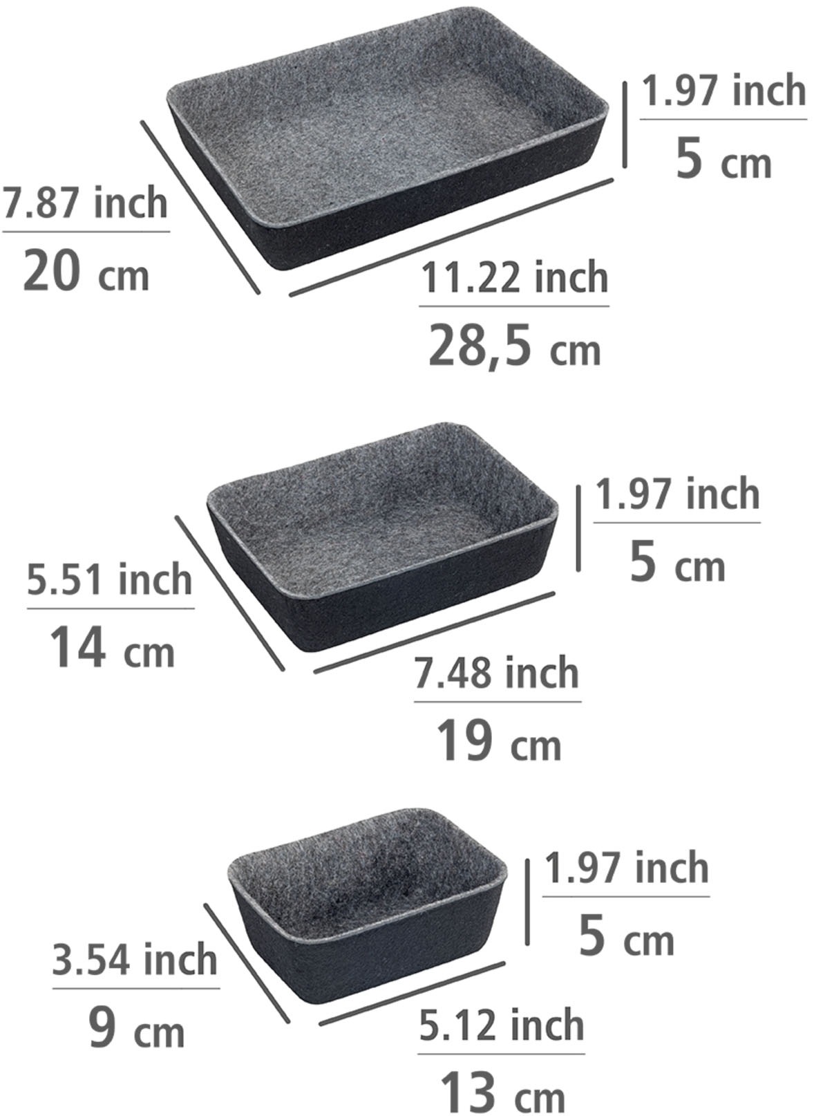 WENKO Organizer, (Set, 7 St.), Aufbewahrungsboxen für Schubladen, 3 Größen, recycelter Polyesterfilz