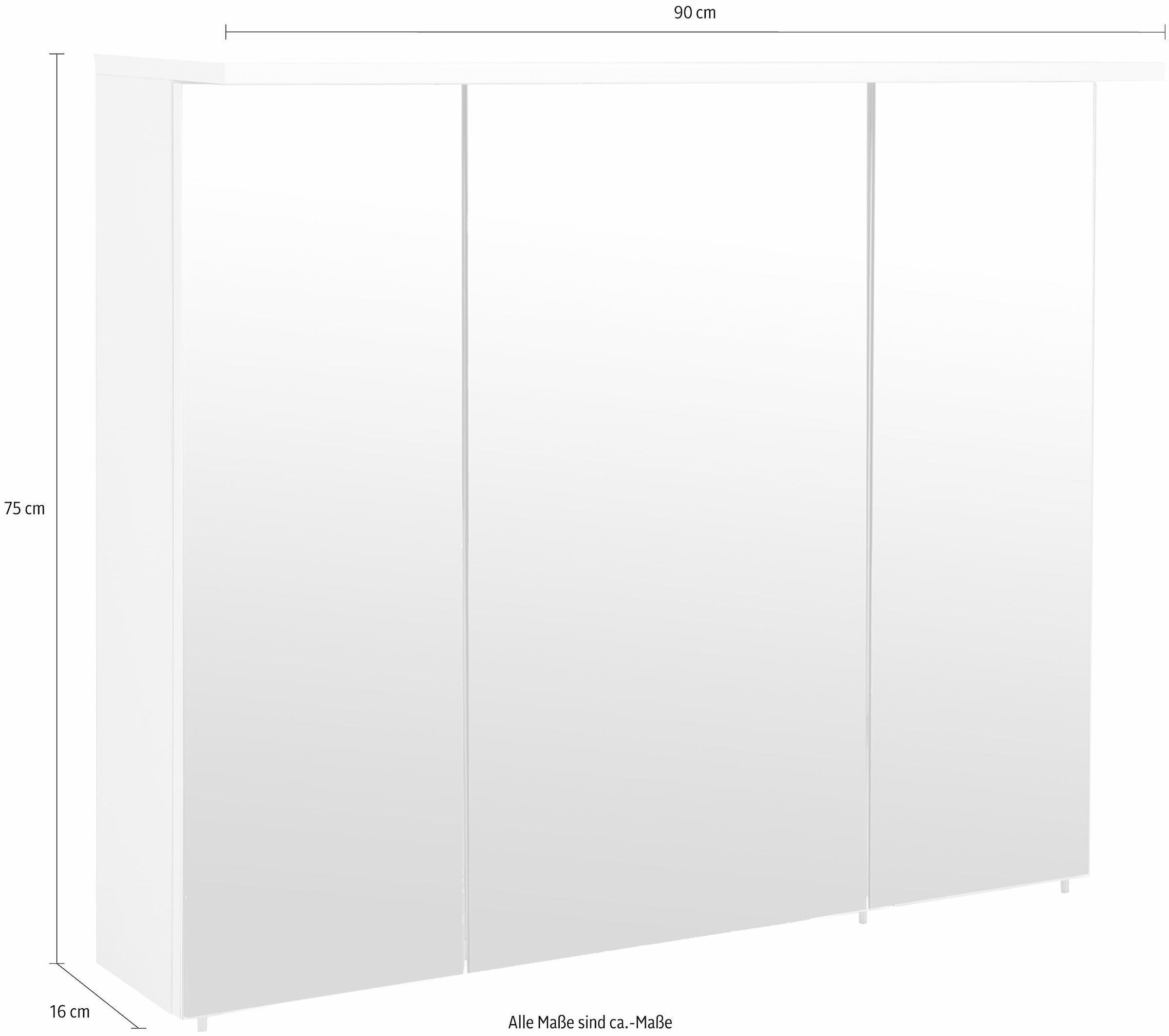 Schildmeyer Spiegelschrank »Profil 16«, Breite 90 cm, 3-türig, LED-Beleuchtung, Schalter-/Steckdosenbox