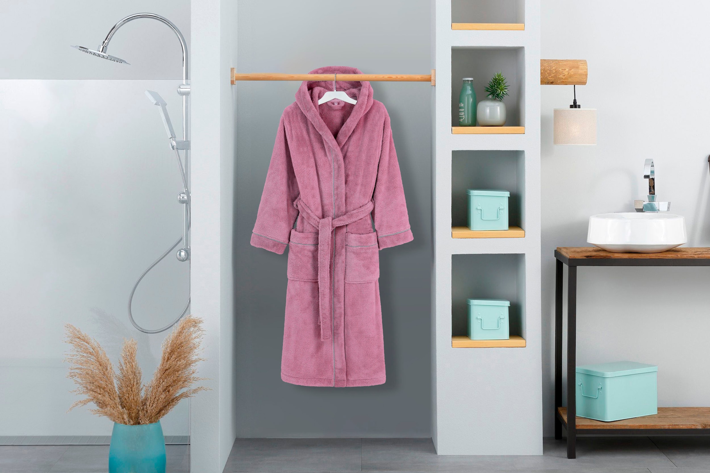 my home Unisex-Bademantel »Lillou, ideal für Sauna & Spa, Hotelbademantel, Morgenmantel«, (1 St.), kuschelig weicher Fleece, für Damen und Herren, XS-3XL
