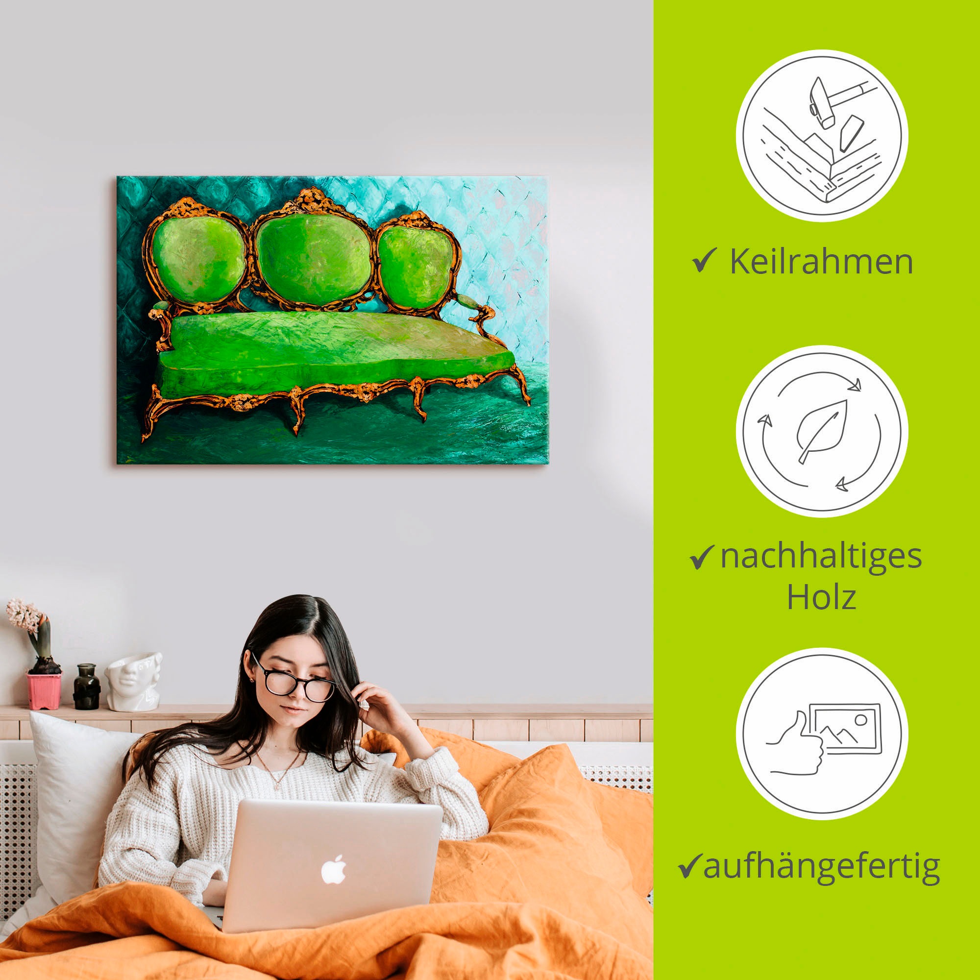 Artland Wandbild »Sofa grün«, Innenarchitektur, (1 St.), als Leinwandbild, Wandaufkleber in verschied. Größen