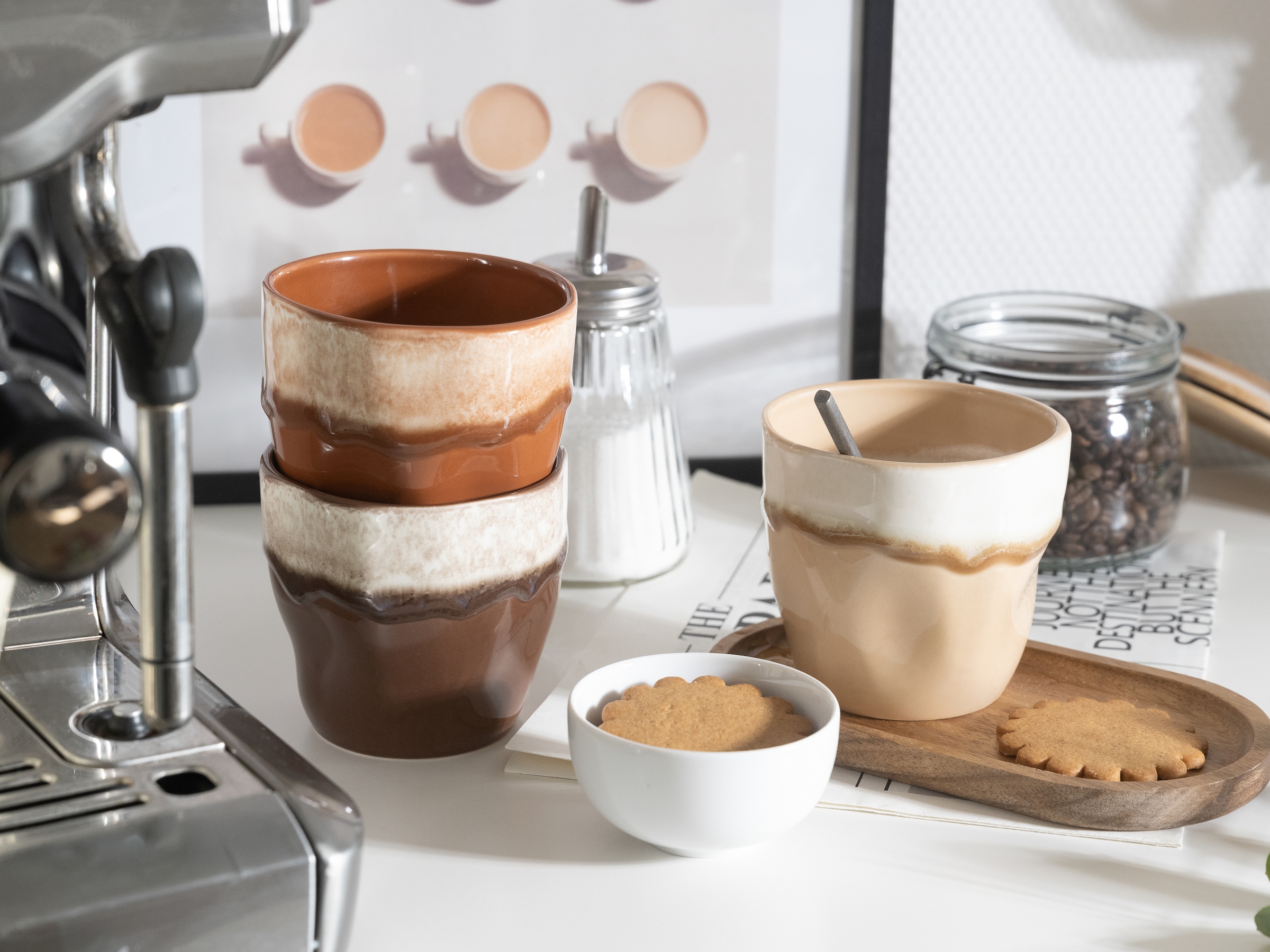 CreaTable Becher »Squeezy Mocha Mousse Teebecher 4-tlg« Einzigartige Optik, Reaktivglasur