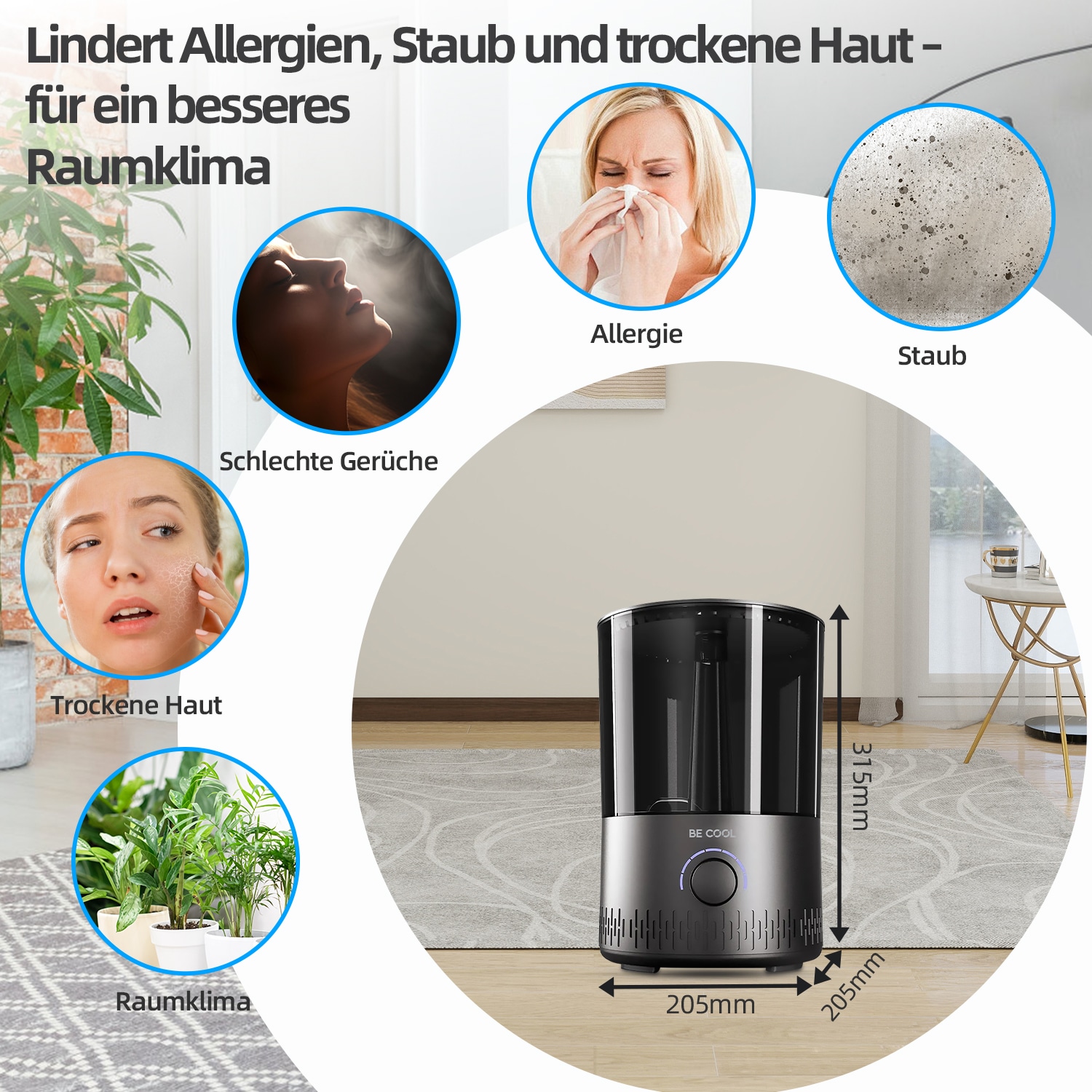 be cool Luftbefeuchter »Warm-/Kaltluft-Luftbefeuchter BCLB2402S«, 5 l Wassertank, von oben befüllbar, 360°-Drehung (Nebelrichtung)