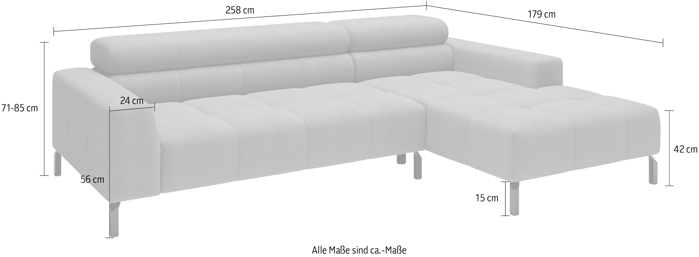 Home affaire Ecksofa »Ecksofa Claya, L-Form, Kopfteilverstellung, Breite 258 cm« Moderne Steppung, weicher Polsteraufbau & saugroboterfreundliche Höhe