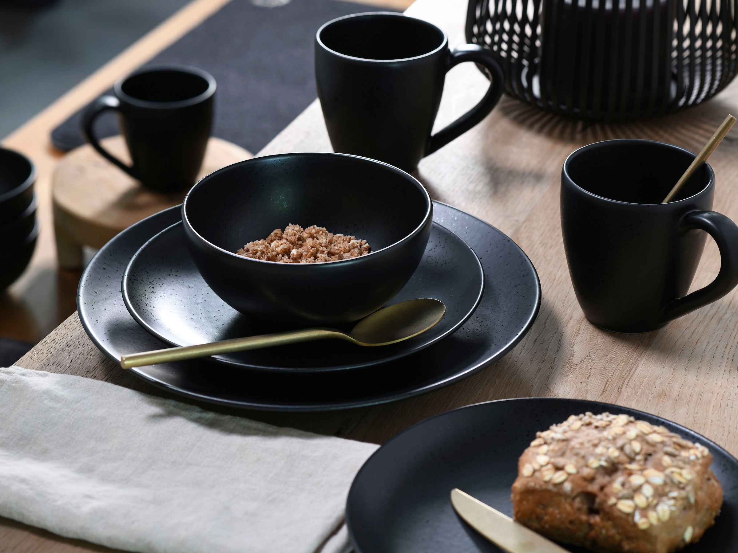 CreaTable Kombiservice »Magic Black Coupe«, (Set, 20 tlg.), Spezialglasur mit glänzenden Sprenkeln