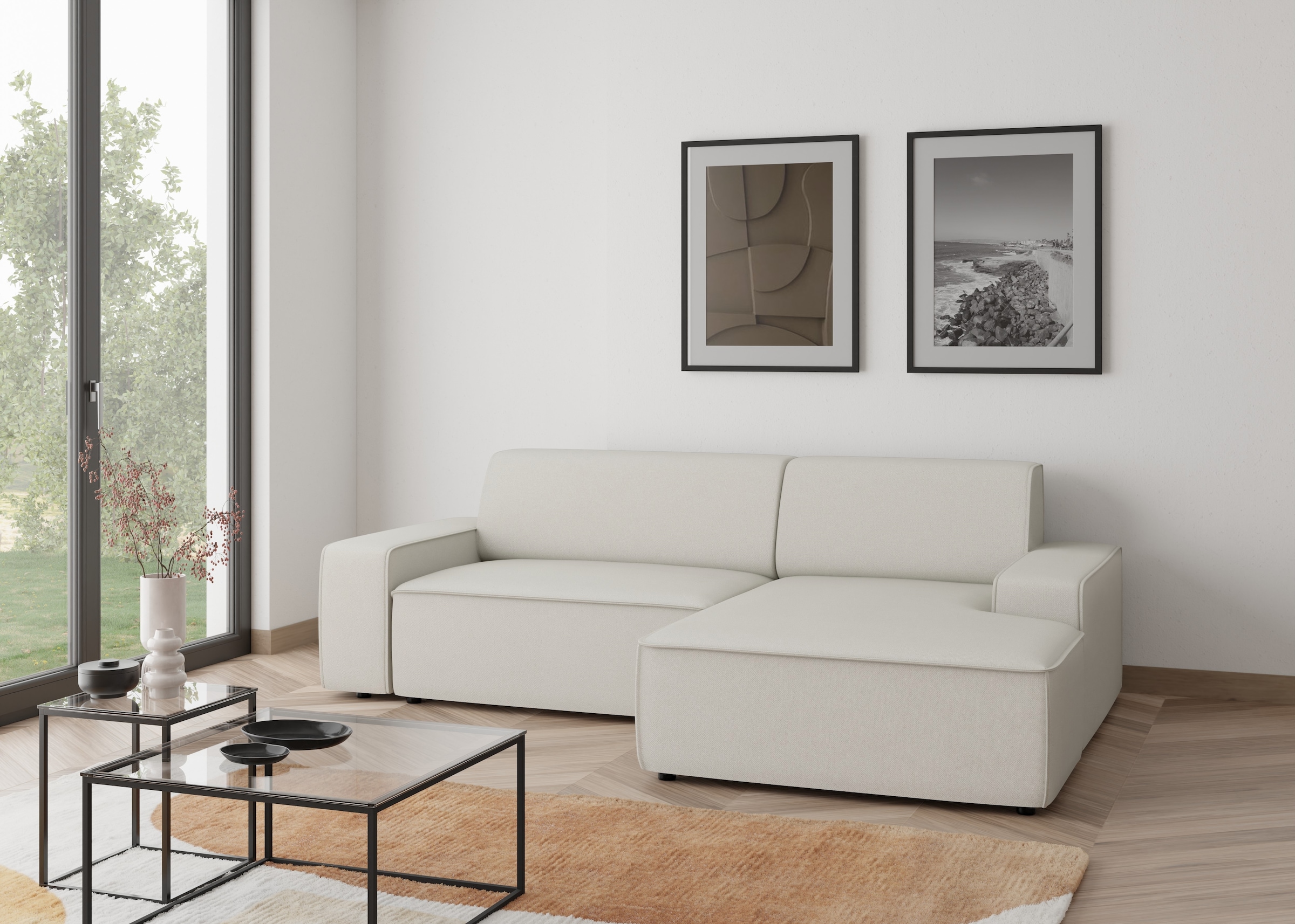 TRENDMANUFAKTUR Ecksofa »Graz, wahlweise mit Sitzvorschub und Bettkasten, L-Form, Breite 246 cm« in Cord-, haustierfreundlichem LEO Struktur- oder LUMOS-3D-Bezug