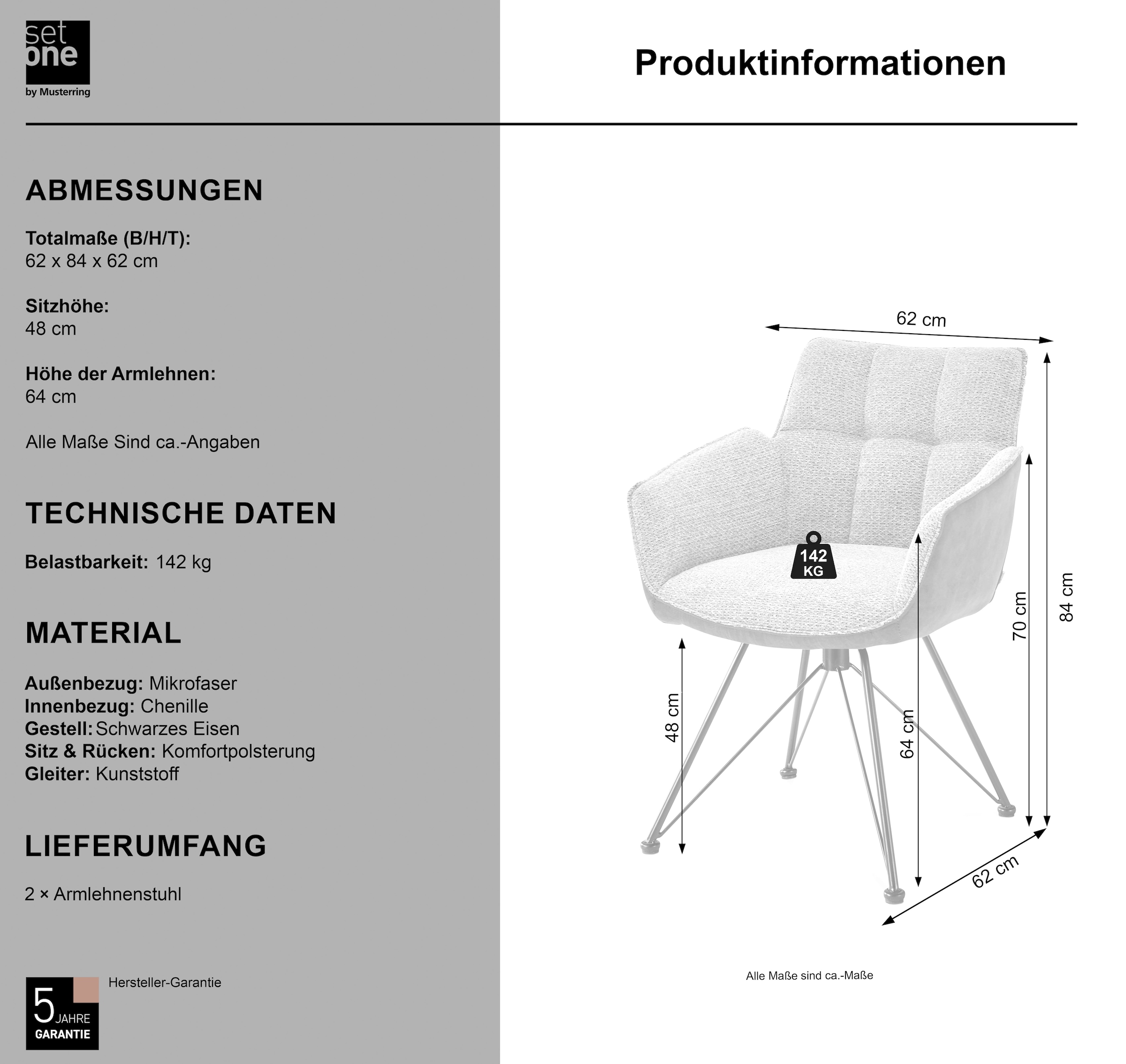 set one by Musterring Esszimmerstuhl »Frisco-B« (Set) 2 Stk.Bezug innen Chenille und außen Microfaser, Design-Gestell schwarz