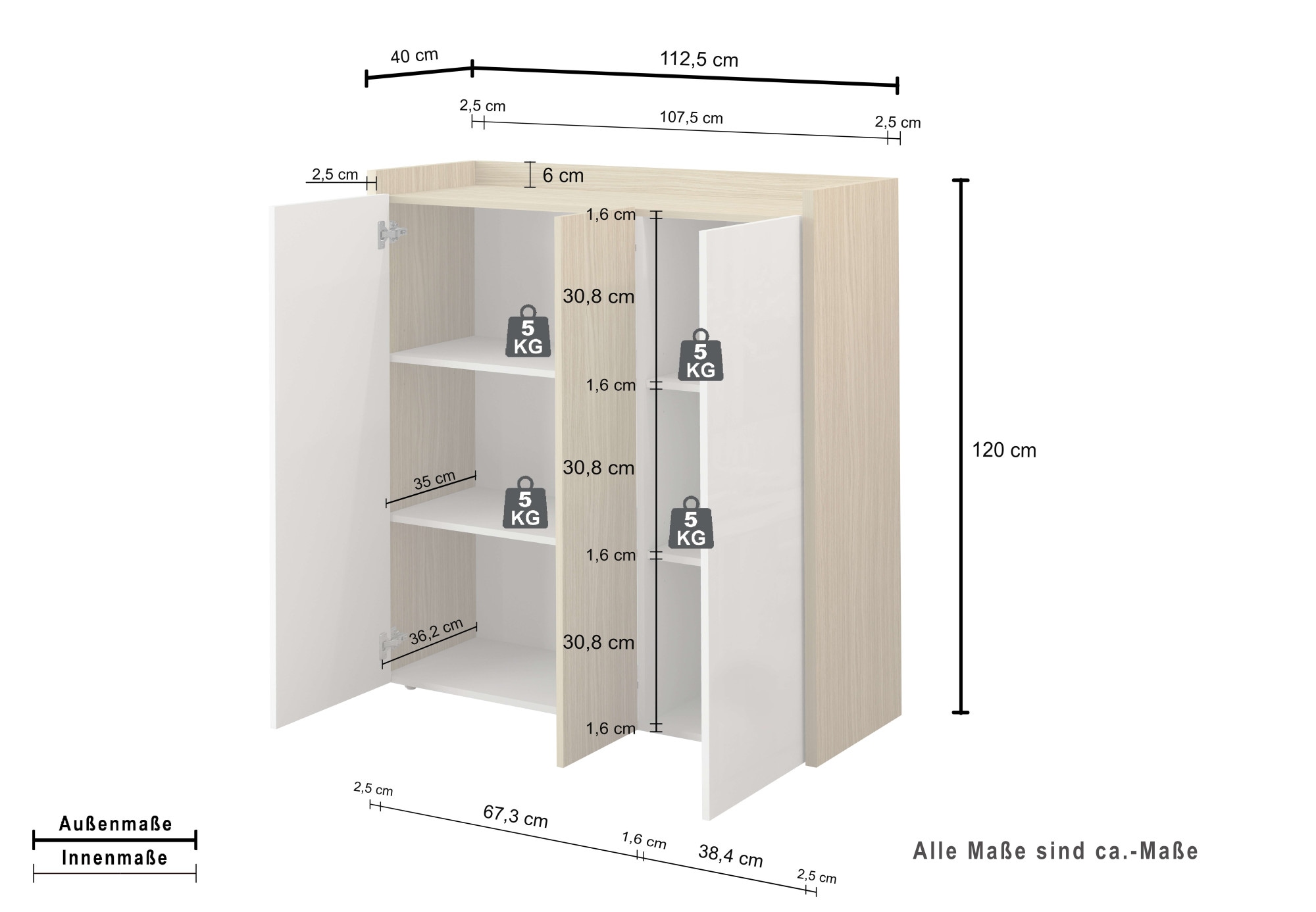OTTO home 1100000002199 »Highboard ALTEA, Kommode, Schrank, Kredenz« 1 Stk. tlg. Mit 3 Drehtüren, 6 Innenfächern, B.112,5 cm