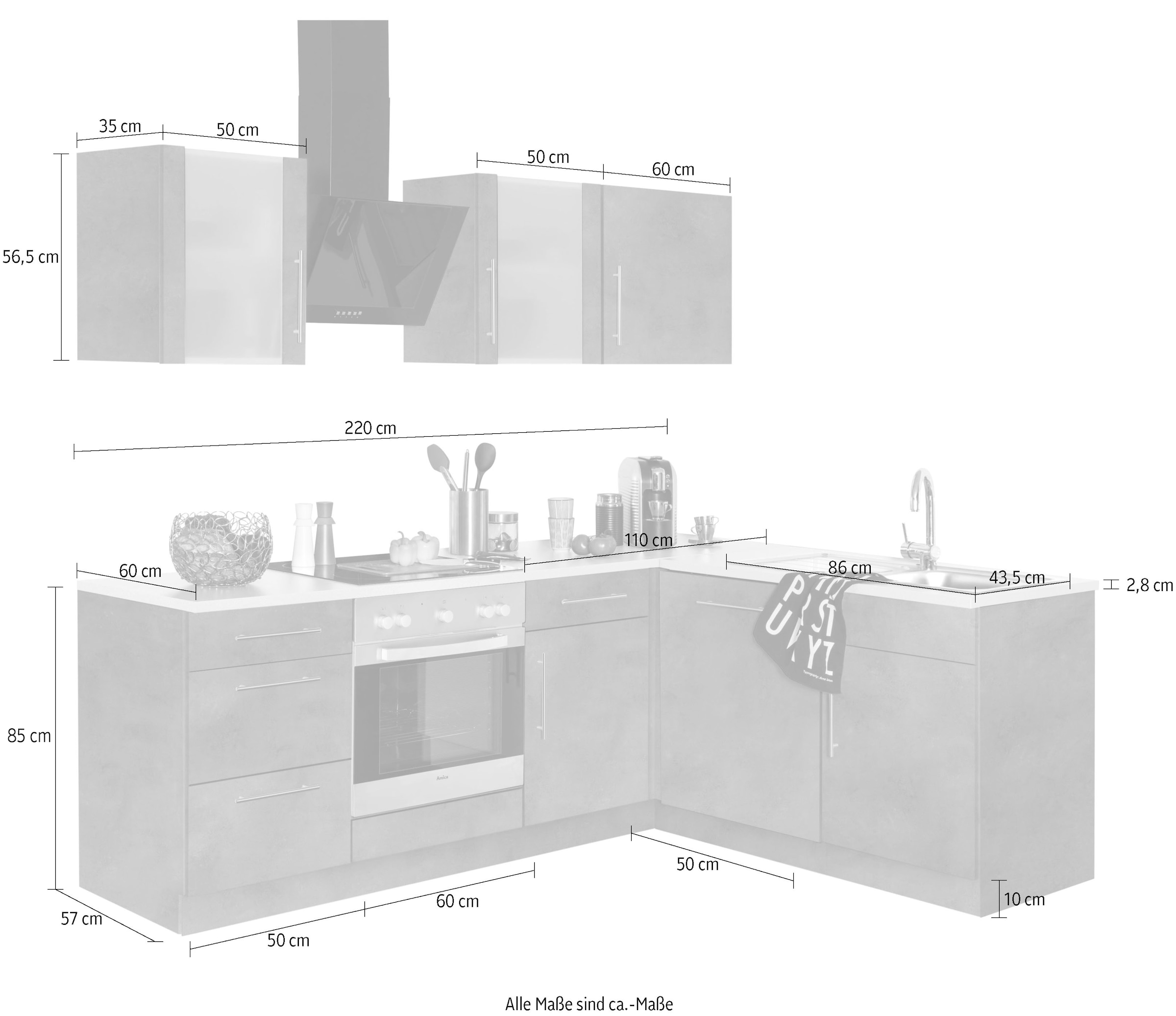 wiho Küchen Winkelküche »Cali«, Stellbreite ohne cm E-Geräte, x 220 170 kaufen bequem
