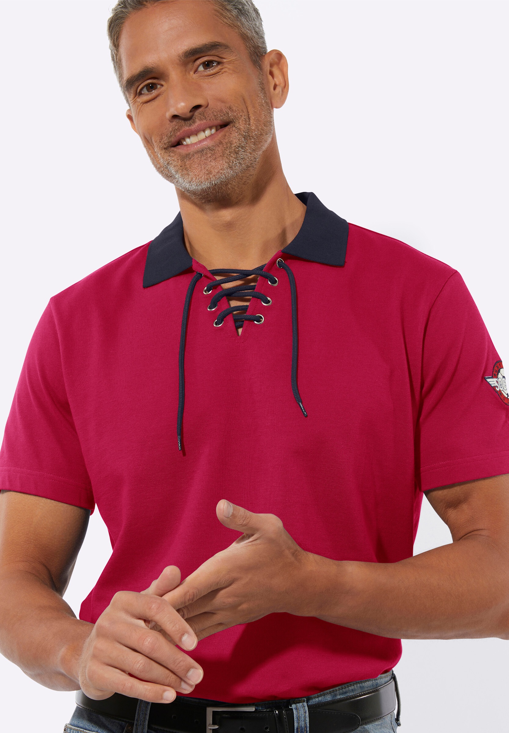 Sieh an! Poloshirt »Kurzarm-Poloshirt Poloshirt mit Schnürung am Ausschnitt«