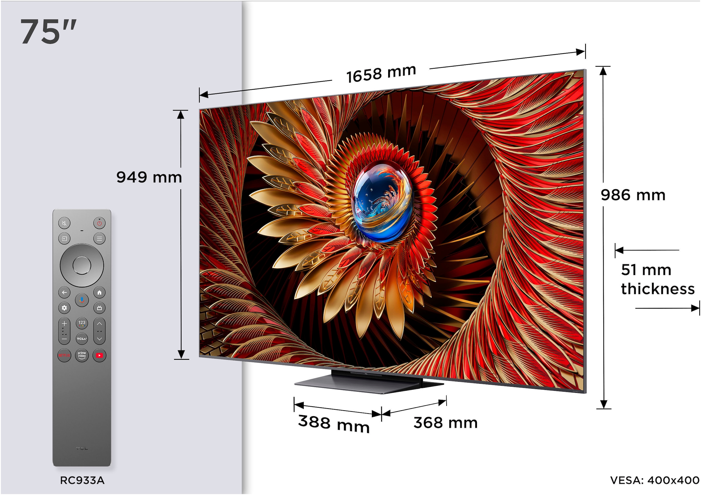 TCL QLED Mini LED-Fernseher »75Q8CX7«, 4K Ultra HD, Google TV-Smart-TV, Audio von Bang & Olufsen, Smart TV, Apple TV, 144Hz, 4K HDR, Multi-HDR