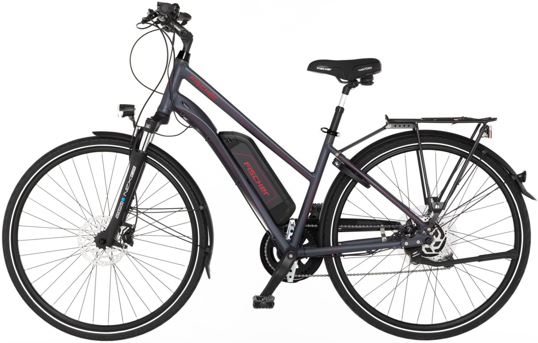 FISCHER Fahrrad E-Bike »VIATOR 1.0 Trapez 44«, 8 Gang, Shimano, Acera, Heckmotor 250 W, Pedelec für Damen u. Herren, Trekkingrad, mit integr. Rahmenschloss