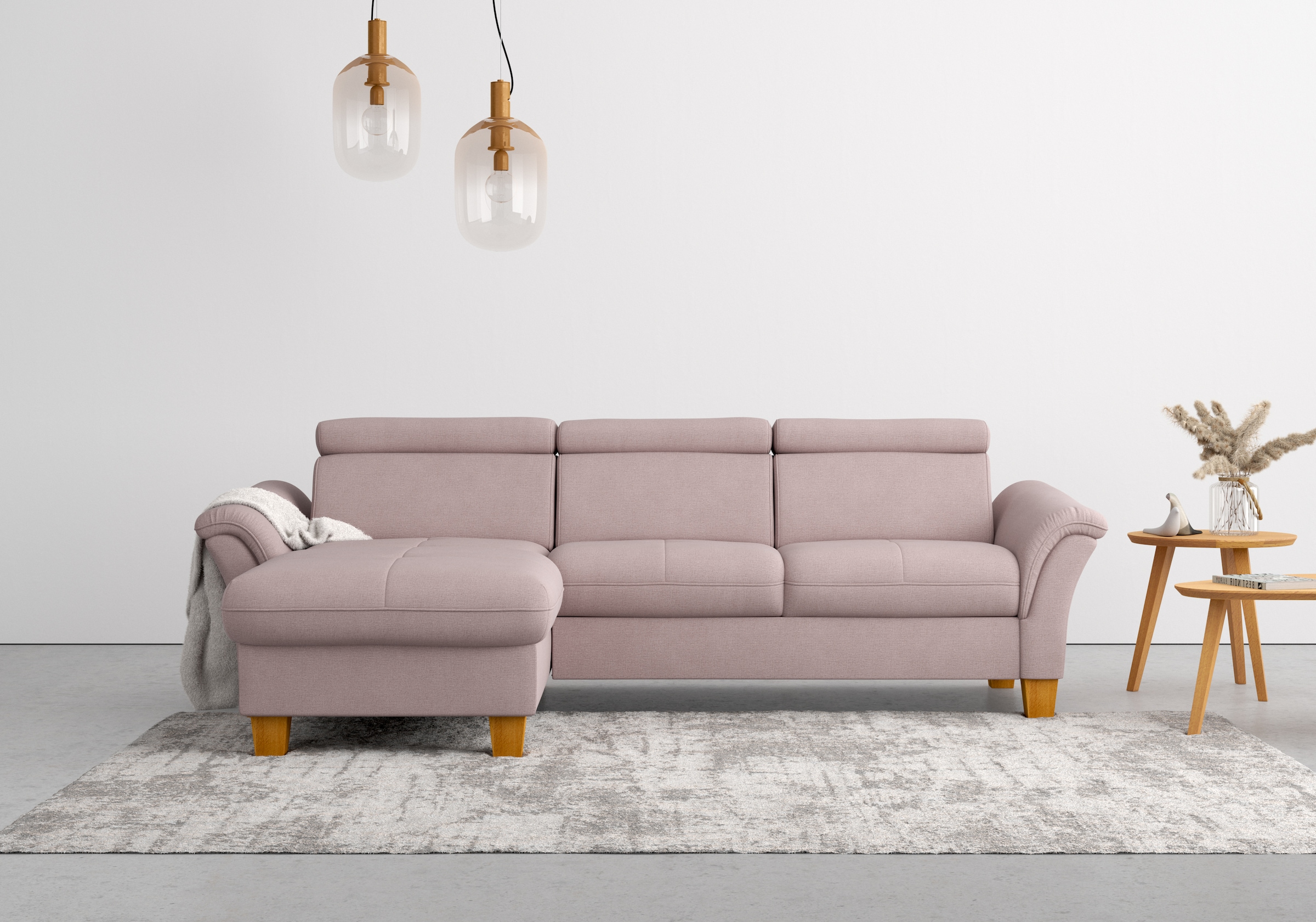 Home affaire Ecksofa »Lindgren L-Form«, wahlweise mit Bett mit klappbaren Rollen, Kasten und Kopfverstellung