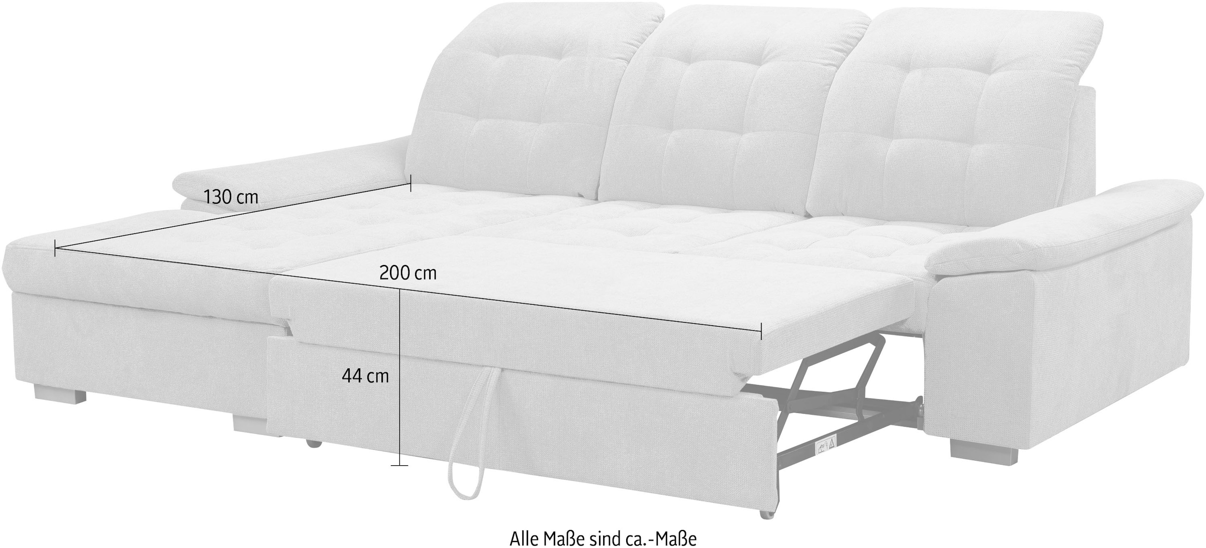 WERK2 Ecksofa »Carmen 264 cm breit L-Form Sofa Schlaffunktion Kopfstützen verstellbar« Schlafcouch mit Bettkasten, Eckcouch wahlw. mit Sitztiefenverstellung