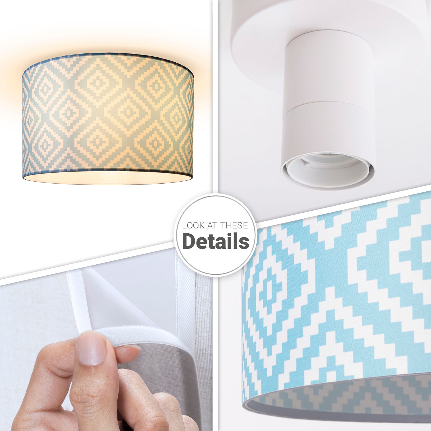 Paco Home Deckenleuchte »Hugo Stella« E27 Stoff Lampenschirm Vintage Wohnzimmerlampe Rund Retro Design Textil