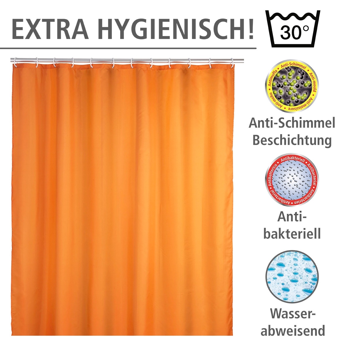 WENKO Duschvorhang »Uni Orange«, Höhe 200 cm, waschbar