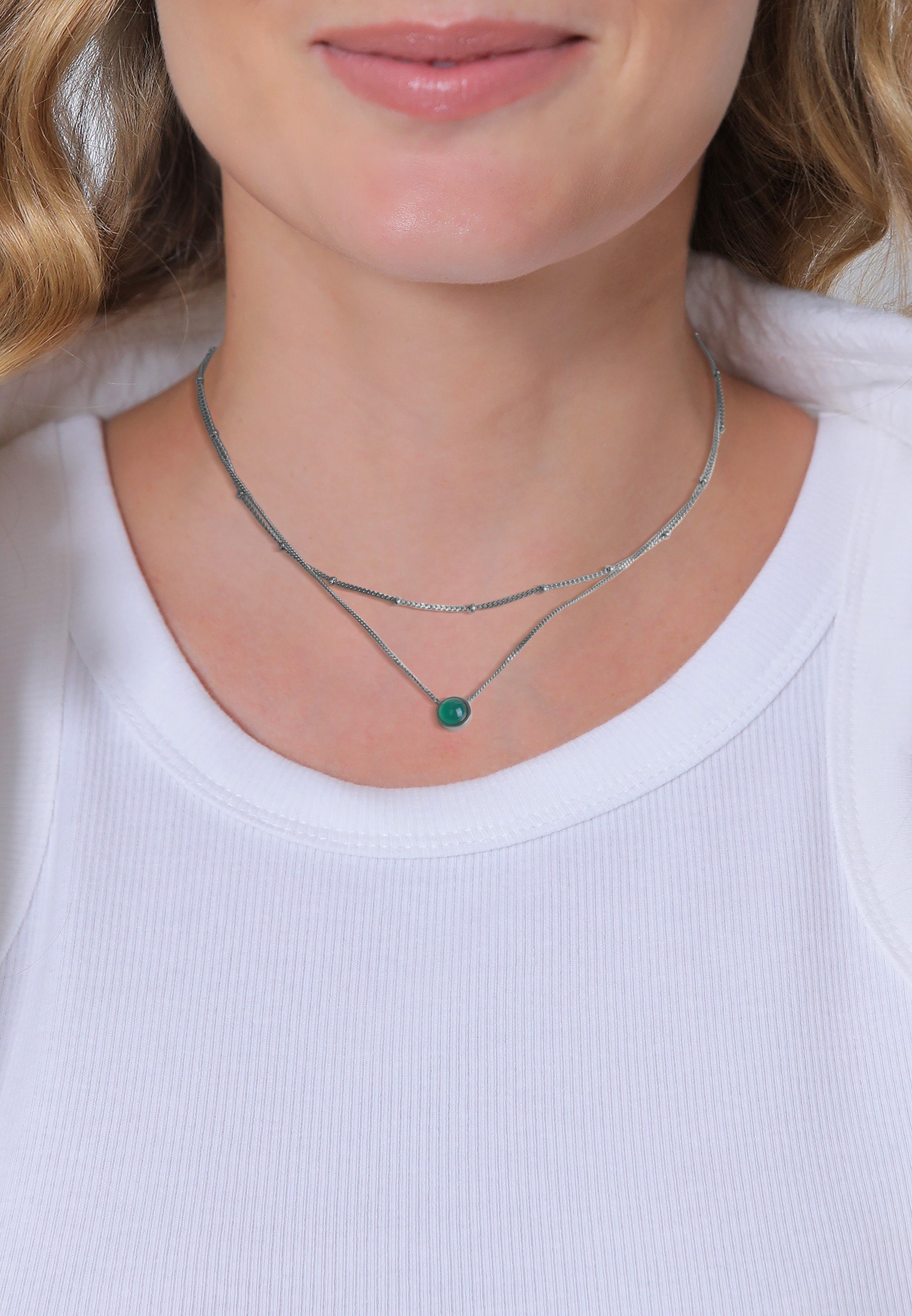 Elli Premium Silberkette »Halskette Choker Layer Achat Kugelkette 925 Silber«