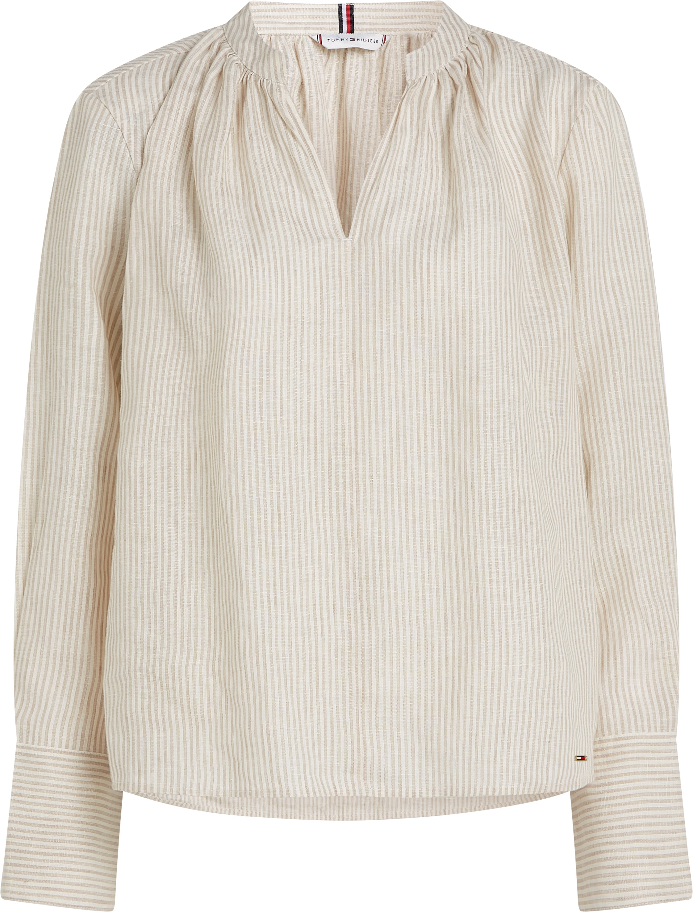 Tommy Hilfiger Klassische Bluse »ESS LINEN V-NECK BLOUSE«, mit Raffung,kühlendes Premium Leinen