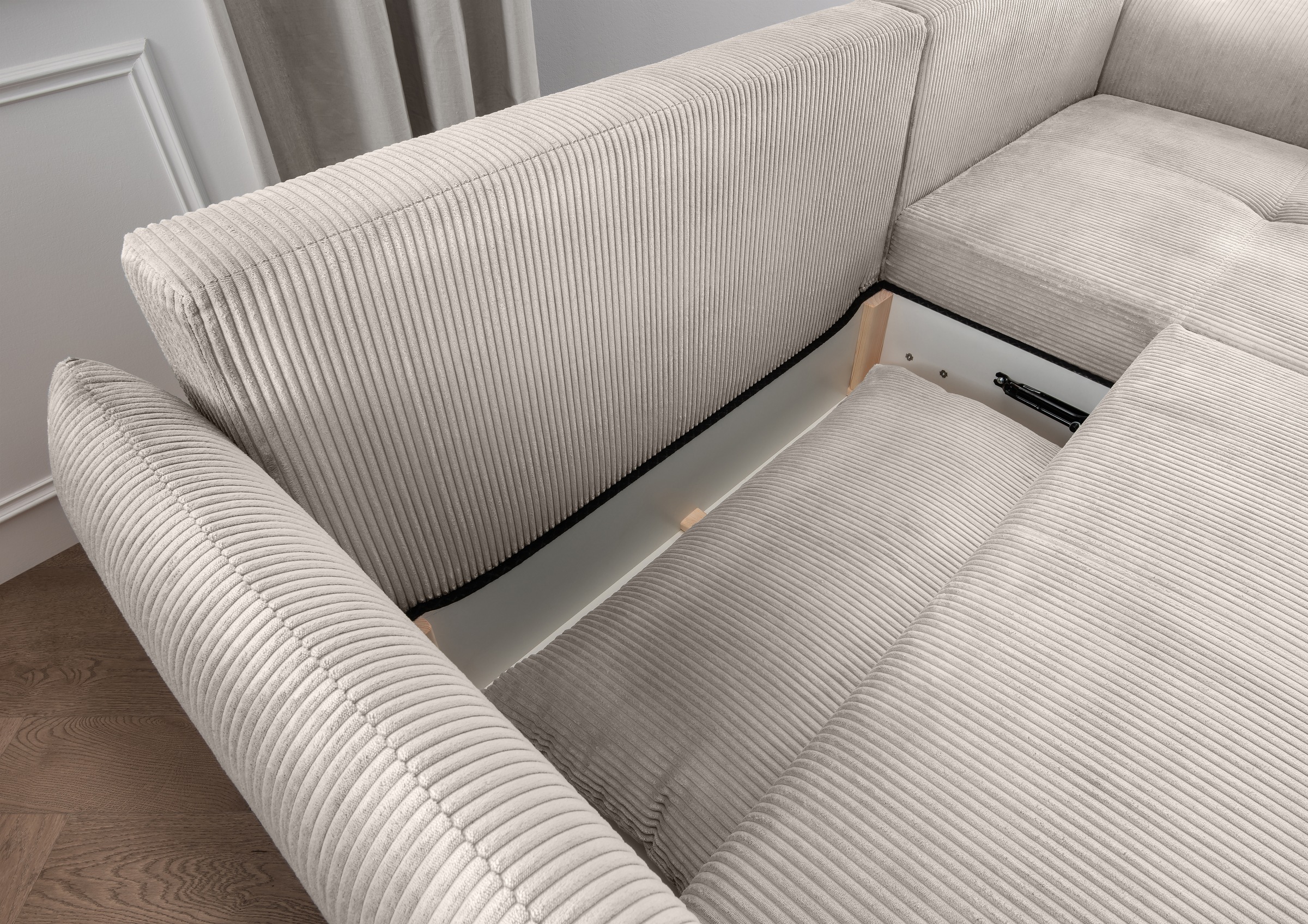 INOSIGN Ecksofa »Mara, L-Form, aktueller Cord Bezug und tolle Farben, schmale Armlehnen«, whlw. mit Bettfunktion,Recamiere links/rechts montierbar, Breite 238cm