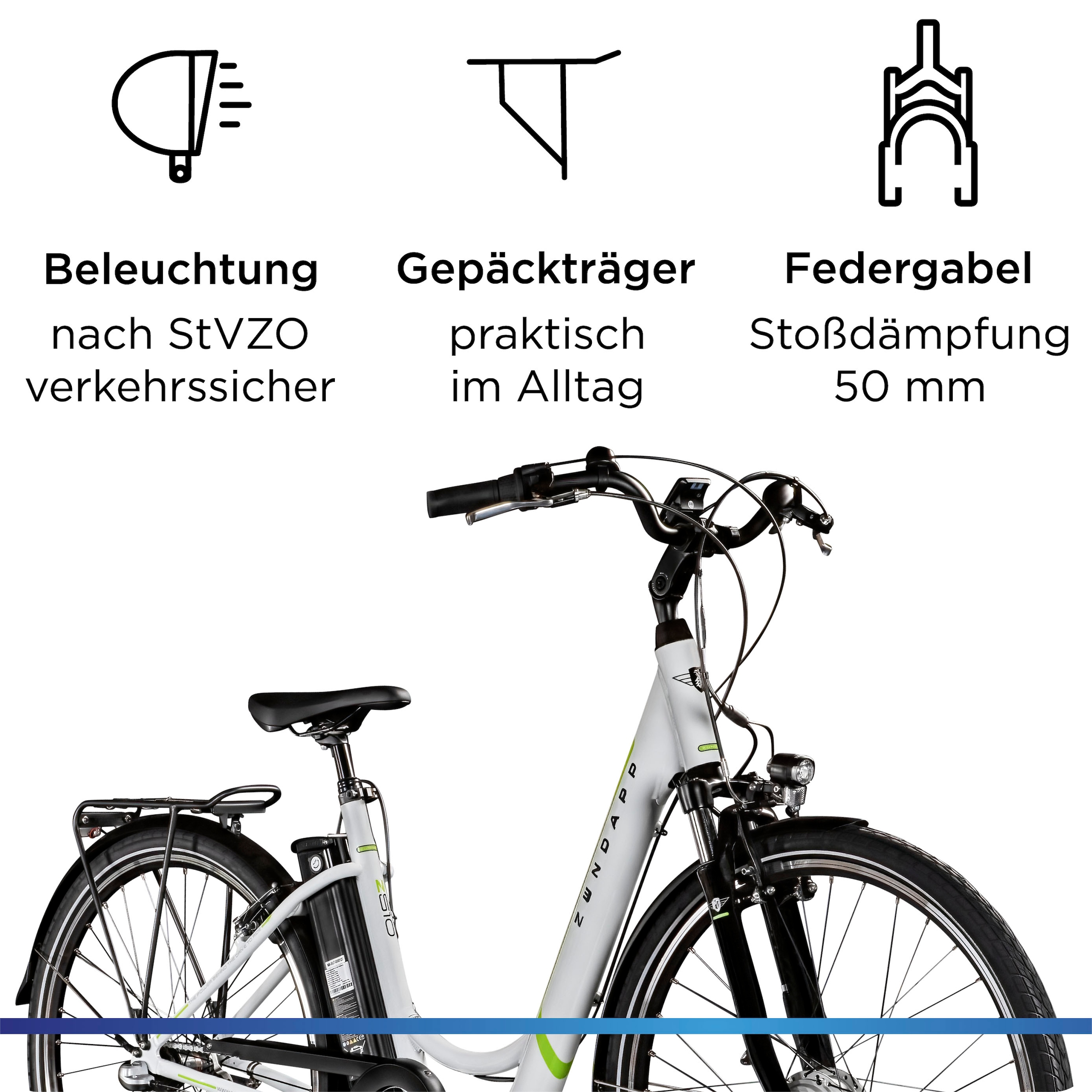 Zündapp E-Bike »Z510«, 3 Gang, Shimano, Nexus SC-3C41, Frontmotor 250 W, Pedelec, Elektrofahrrad für Damen u. Herren