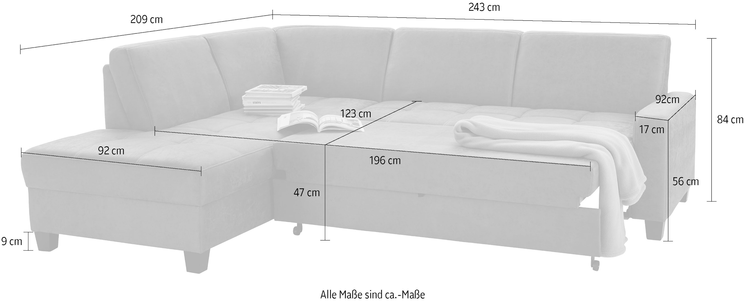 DOMO collection Ecksofa »Florentina zeitlos und elegant, Sitznähte als Designelement, L-Form«, wahlweise mit Bettfunktion, mit Kontrastnaht, Komfortsitzhöhe 47cm
