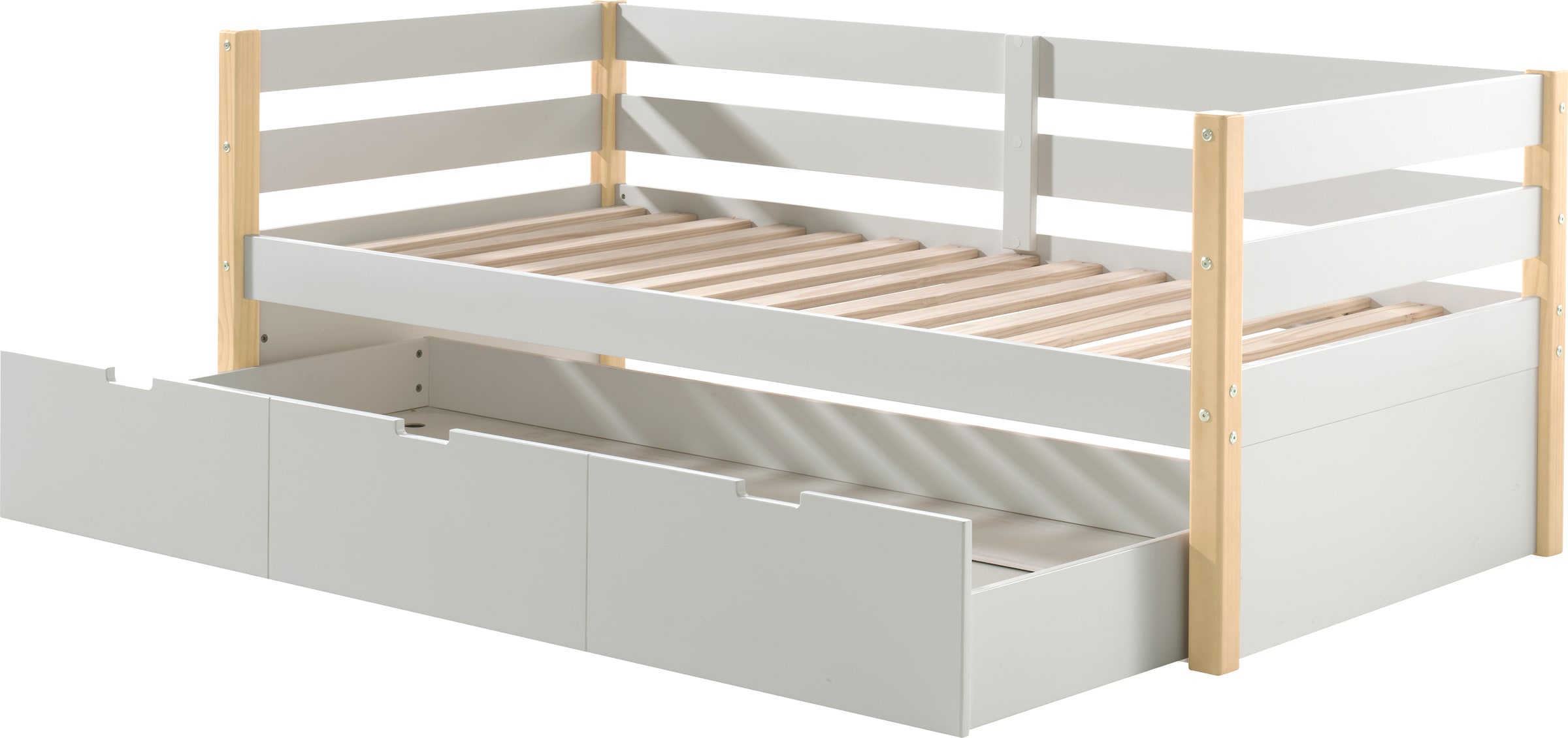 Vipack Einzelbett »Magrit, Kojenbett mit seitlichem Umbau, Liegefläche 90 x 200cm«, (B/H/T ca. 211,2x76,6x97,8cm, Pfosten massiv, Umbau MDF weiß lackiert), universell einsetzbar, wahlweise mit und ohne Bettschublade