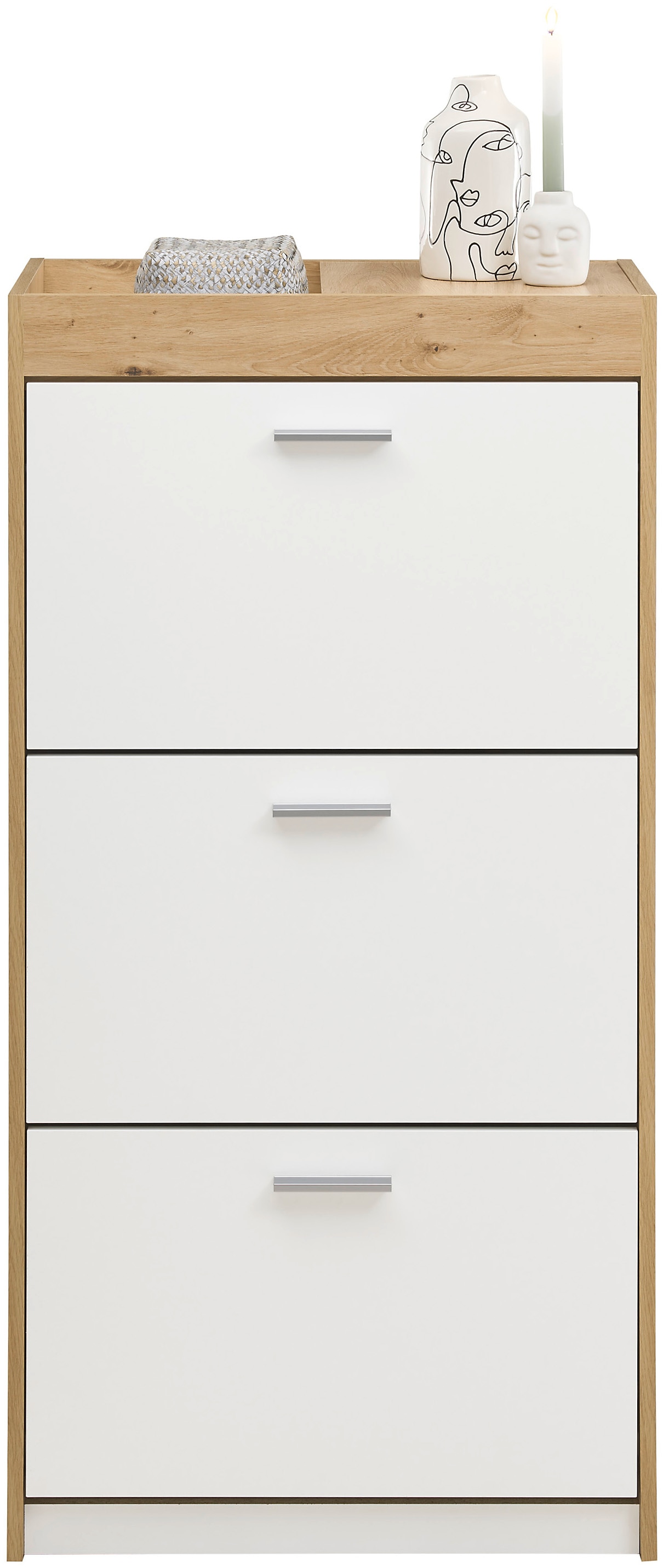 HBZ Schuhschrank »Paris weiß matt, BxHxT 64x126x38 cm«, (1 St.), Schuhkipper mit 3 Klappen, Platz für ca. 12-18 Paar Schuhe