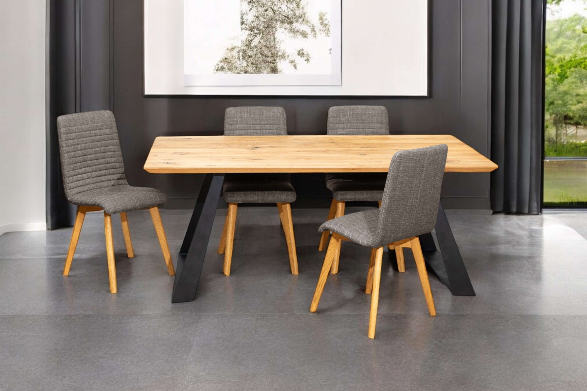 Home affaire Essgruppe »Arosa Sitzgruppe für Küchen, Esstisch mit 4 Polsterstühlen, 5-tlg«, (Set, 5 tlg., 5-tlg), Stuhlbeine in Eiche Natur oder Buche Schwarz, Tisch 180 cm, U-Gestell