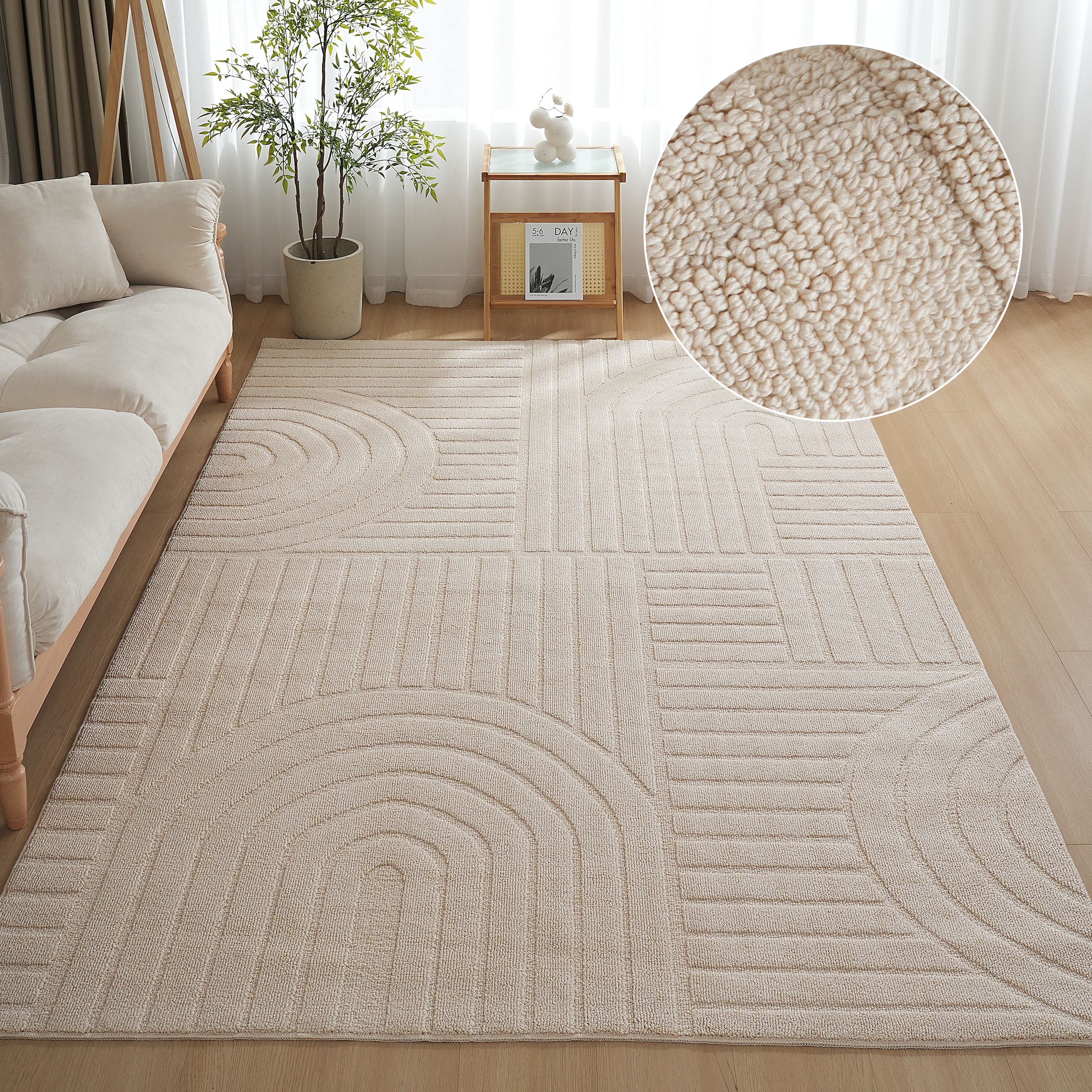 OTTO home Teppich »Neele, Boho-Design, Hoch-Tief, waschbar« rechteckig 12 mm Höhe 3D Optik, Skandinavisch, Designteppich, Wohnzimmer, Schlafzimmer