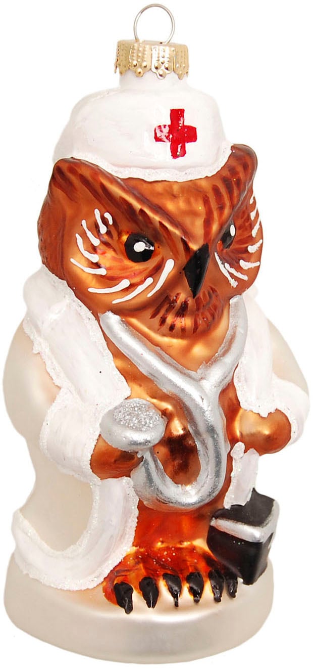 Krebs Glas Lauscha Christbaumschmuck »Glasornament Eule "Krankenschwester", Höhe ca. 11 cm«, (1 tlg.), Weihnachtsdeko, Weihnachtsbaumkugel, Christbaumkugeln aus Glas