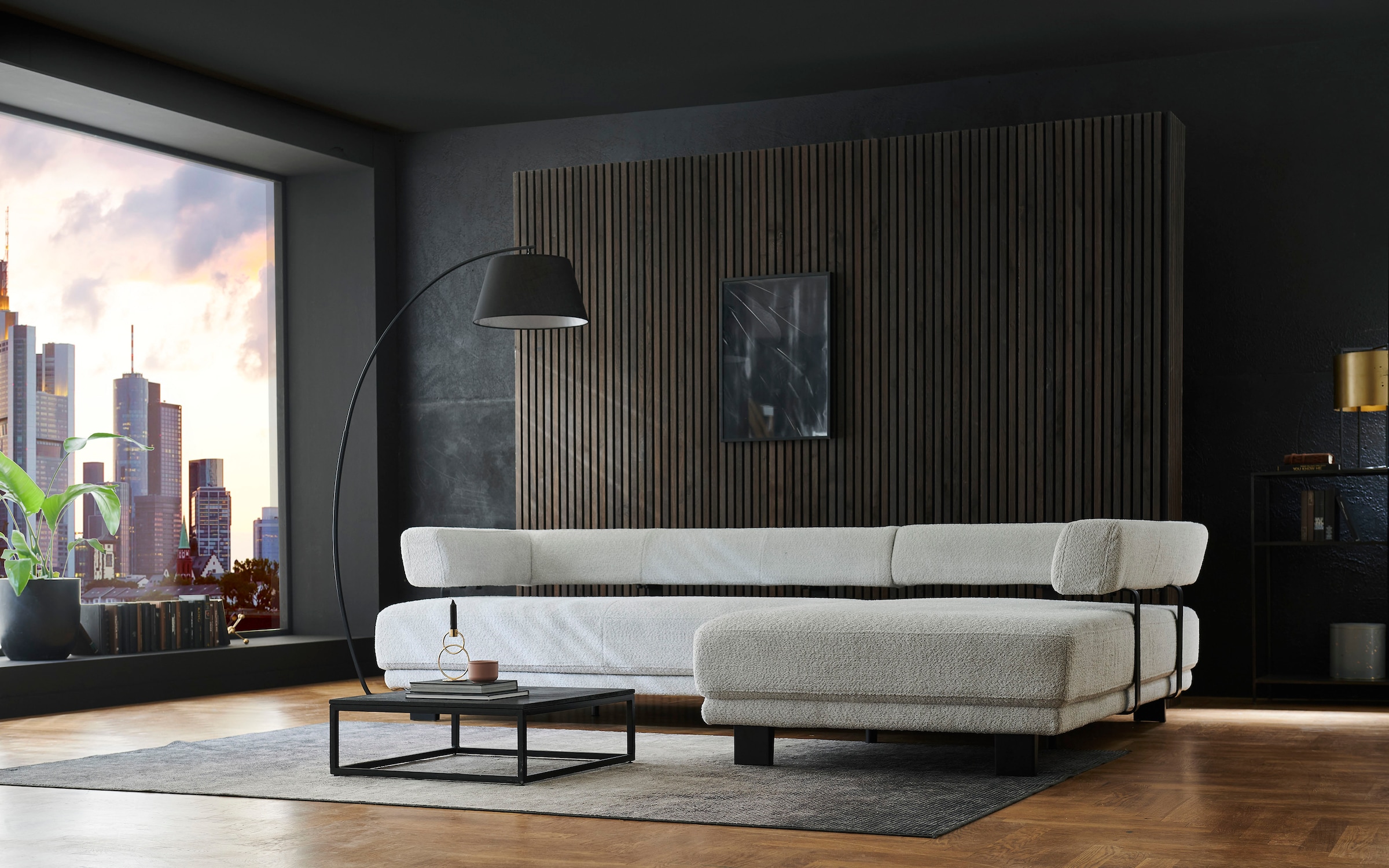 HUKLA Ecksofa »HU-HP18064 L-Form« Optional mit motorischer Vorziehbank, stylische Reling