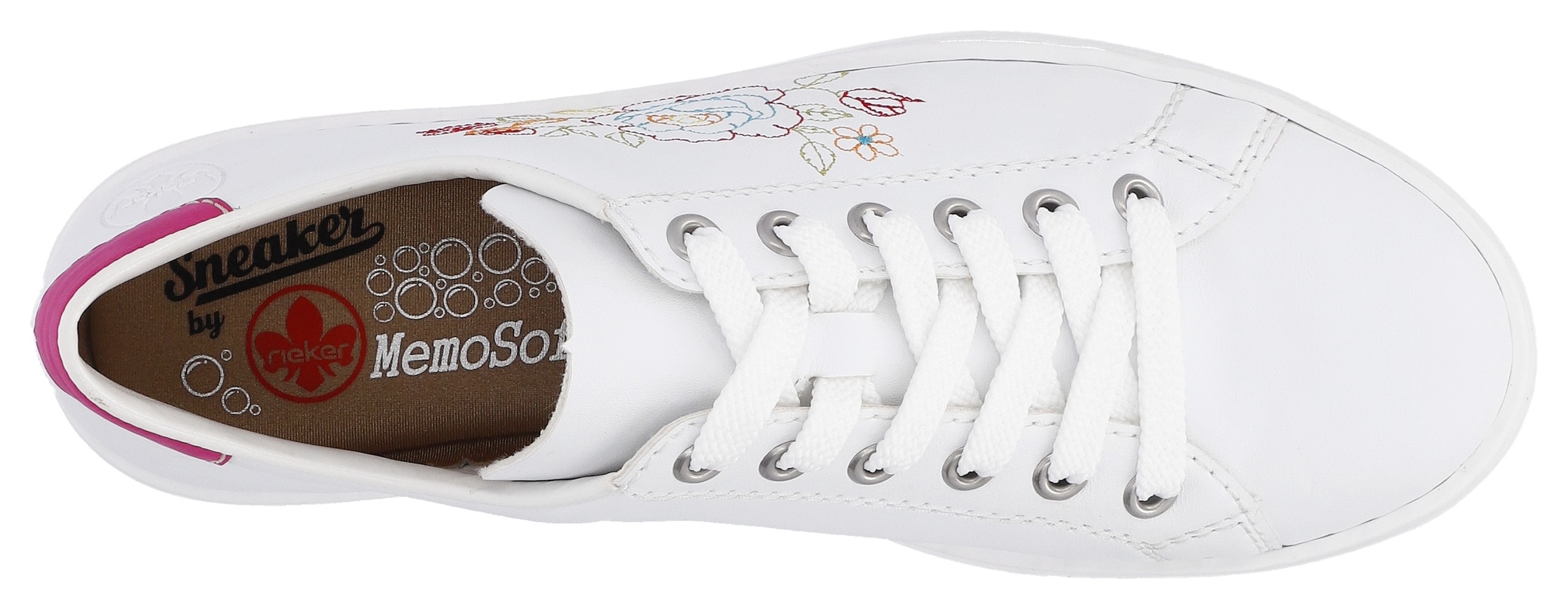 Rieker Sneaker, mit seitlicher Blumenstickerei, Freizeitschuh, Halbschuh, Schnürschuh