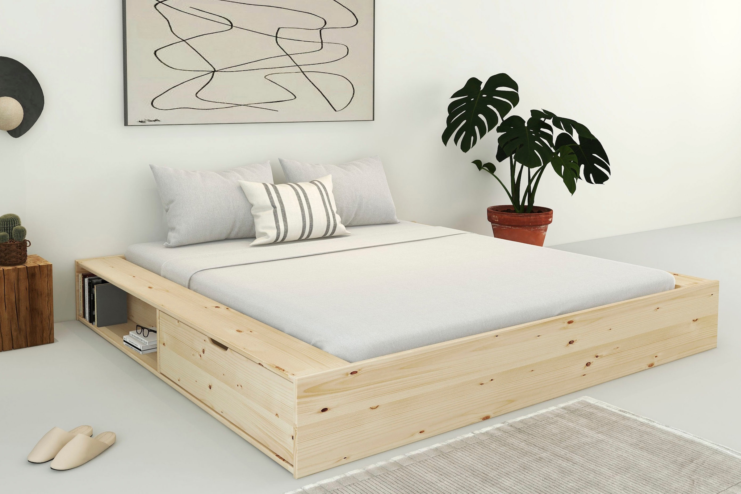 Home affaire Stauraumbett »Erno, Massivholzbett, Futonbett, 275KG belastbar«, (Breite/ Belastbarkeit: 120cm/275 KG, 180cm/275 KG), mit Lattenrost, Massivholz, FSC® zertifiziert, viel Stauraum + Ablagen
