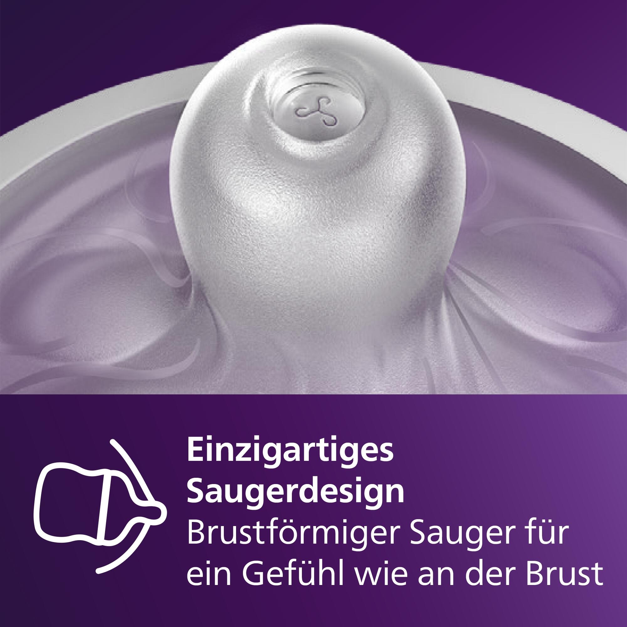 Philips AVENT Babyflasche »Natural Response Flaschen-Set Air-Free Ventil SCD657/11« 4 Flaschen mit AirFree-Ventil, ultra soft Schnuller, Flaschenbürste