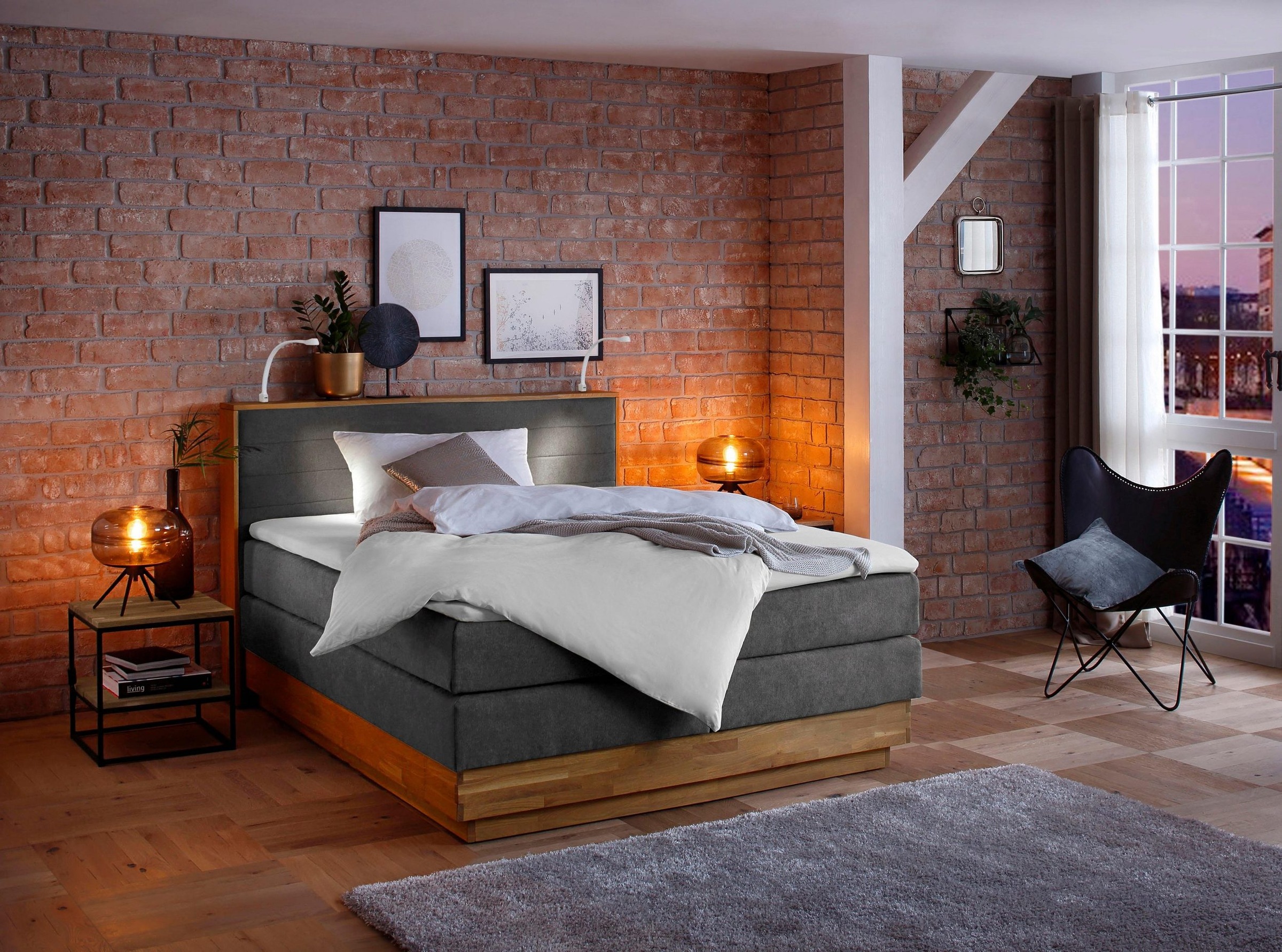 Home affaire Boxspringbett »Cavan«, Eiche, inkl. Bettkasten & Topper, verschiedene Härtegrade (auch H4)