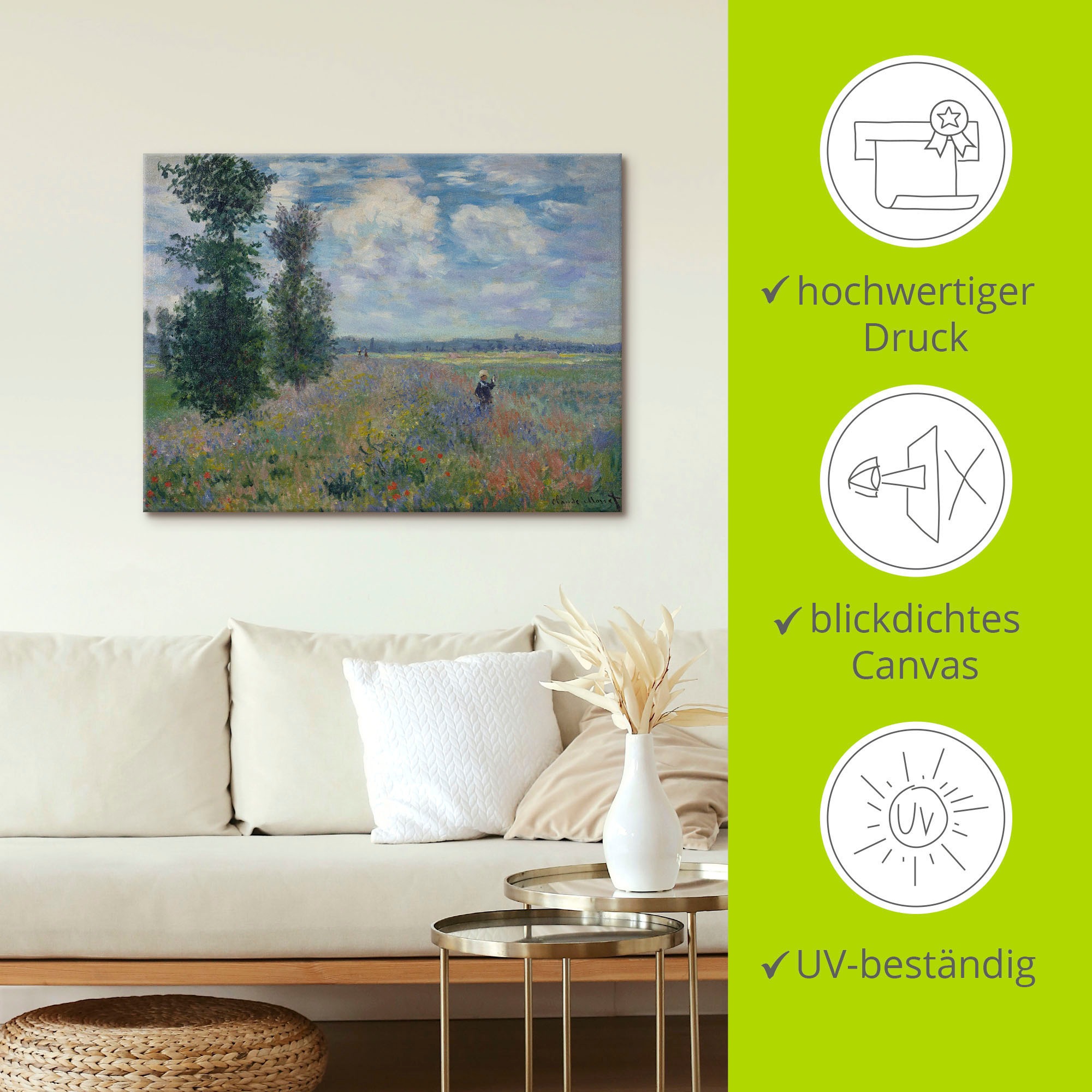 Artland Leinwandbild »Les Coquelicots environs de Argenteuil«, Blumenwiese, (1 St.), auf Keilrahmen gespannt