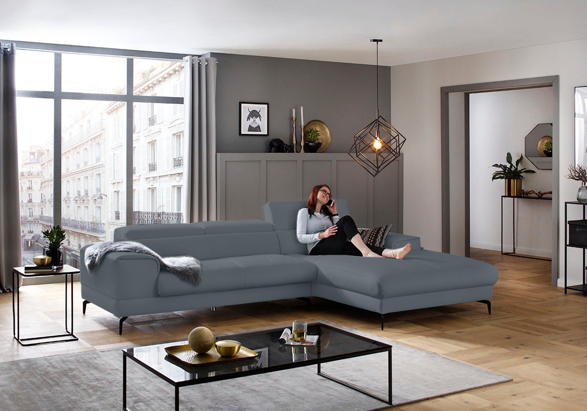 W.SCHILLIG Ecksofa »piedroo, Designsofa mit tollem Sitzkomfort, L-Form«, Kopfteilverstellung, wahlweise mit Sitztiefenverstellung, Breite 303cm