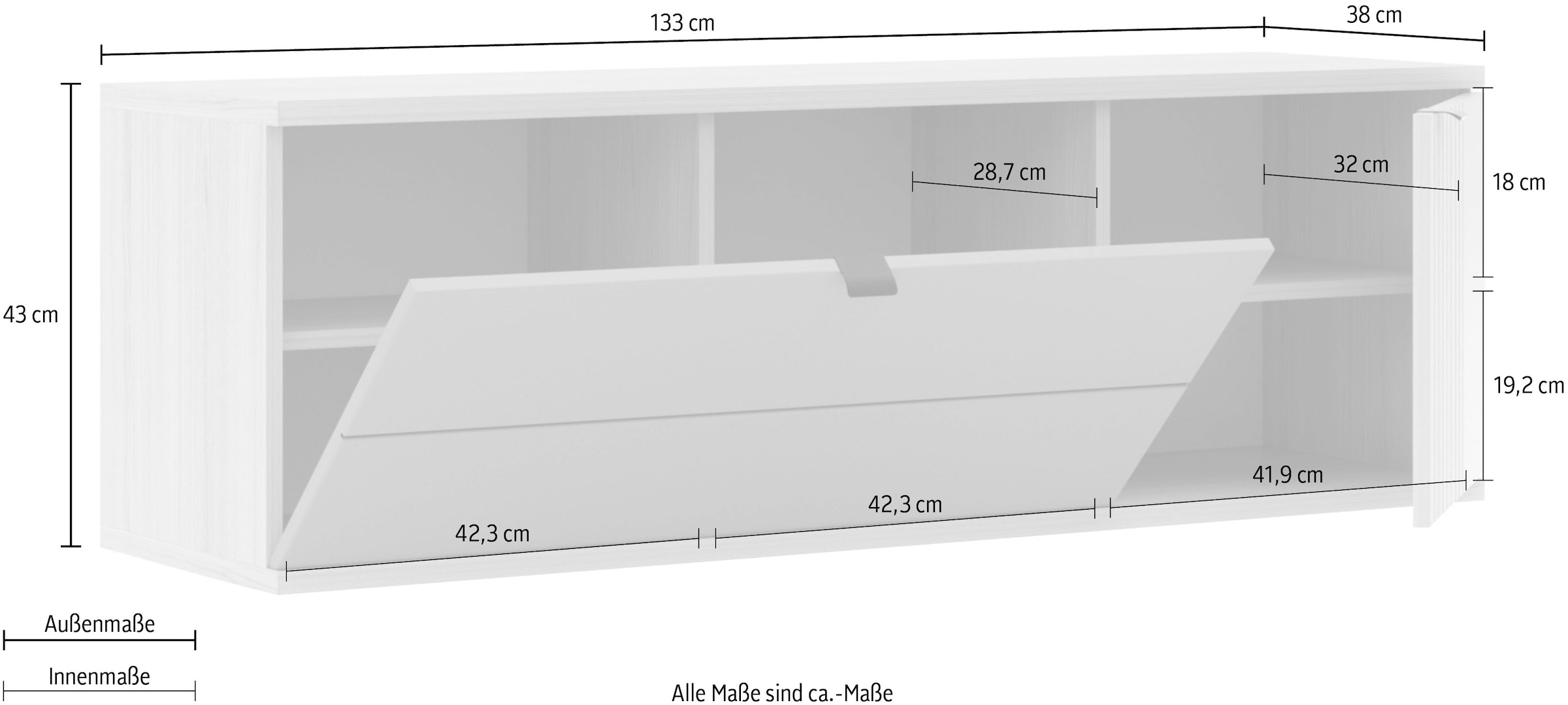 Innostyle Hängeschuhschrank »PISA Hängeschuhschrank« 1 Stk. tlg. Soft Close, AB- Kante, 1 Klappe, 4 Fächer