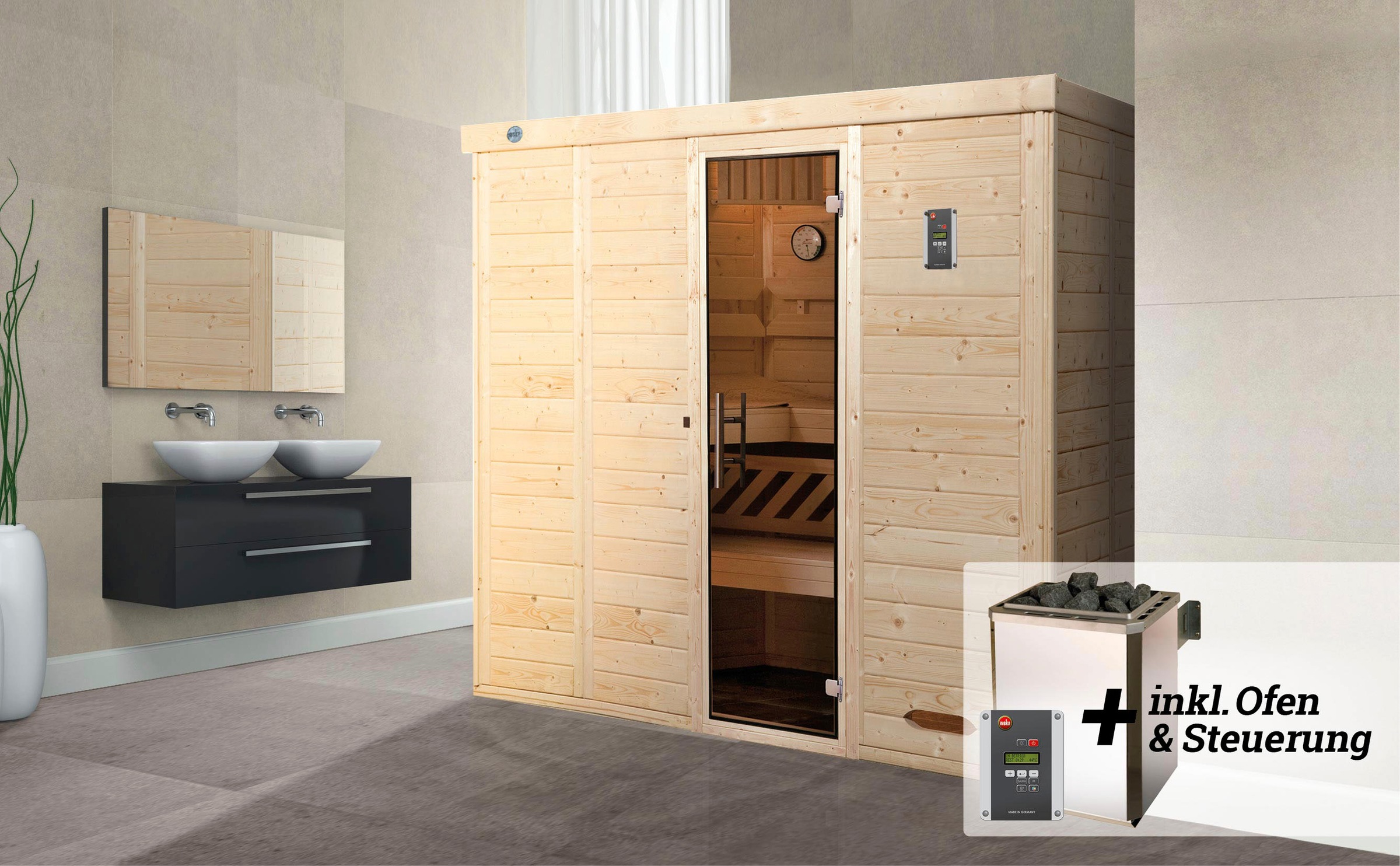 weka Sauna »Kemi« Set,  7,5 kW-Ofen mit digitaler Steuerung