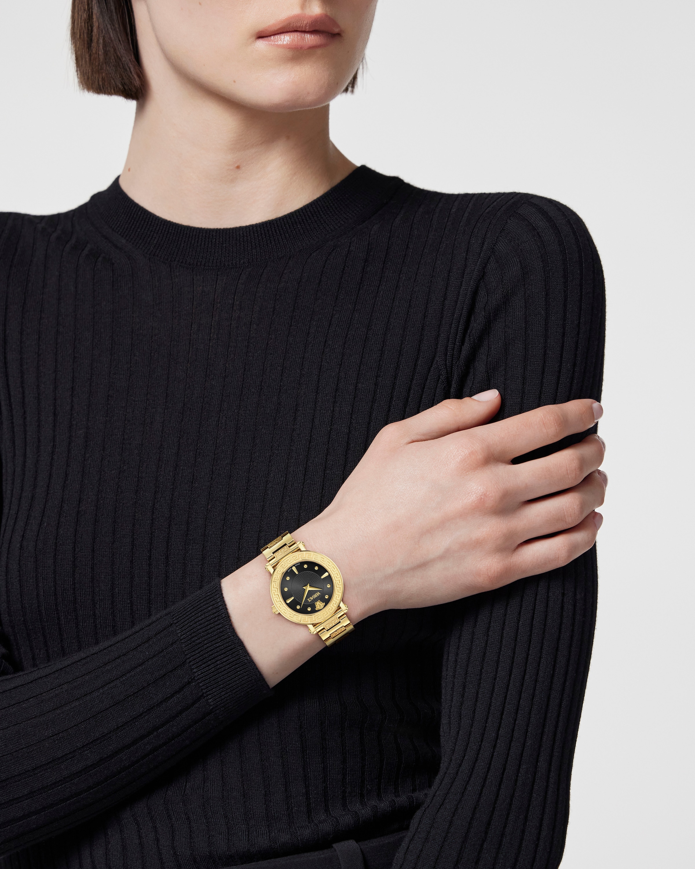 Versace Quarzuhr »GRECA SPHERE«, Armbanduhr, Damenuhr, Swiss Made, Saphirglas, Edelstahlarmband, analog
