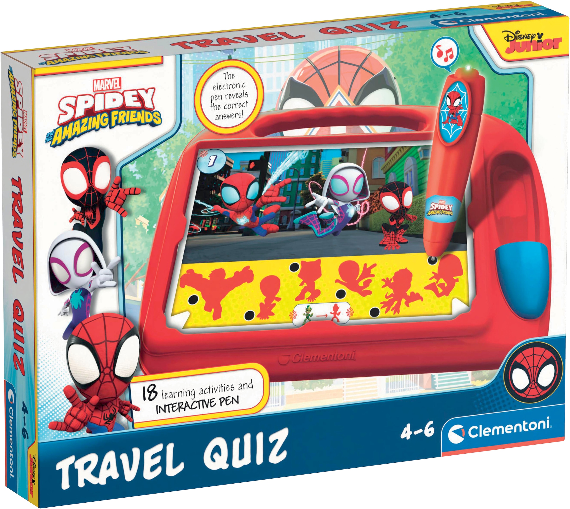 Clementoni® Spiel »Spidey und seine Superfreunde, E-Lektor Quiz Travel«, Made in Europe