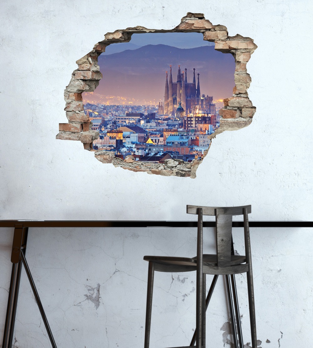 queence Wandtattoo »Stadt«, (1 St.), Wandsticker, Wandbild, selbstklebend, 3D, Wanddurchbruch